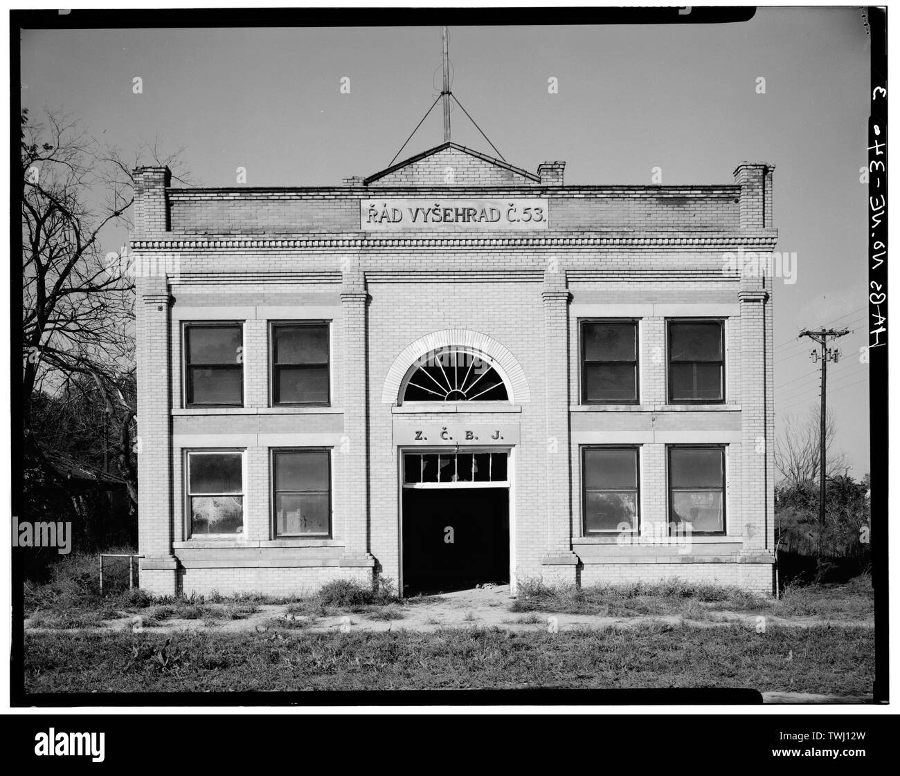Sam Amato fotografo ottobre 1977, in alzato frontale e una più stretta - Zapadni Cesko-Bratreske Jednoty Hall numero 53, Fifth Avenue, Niobrara, Knox County, NE Foto Stock