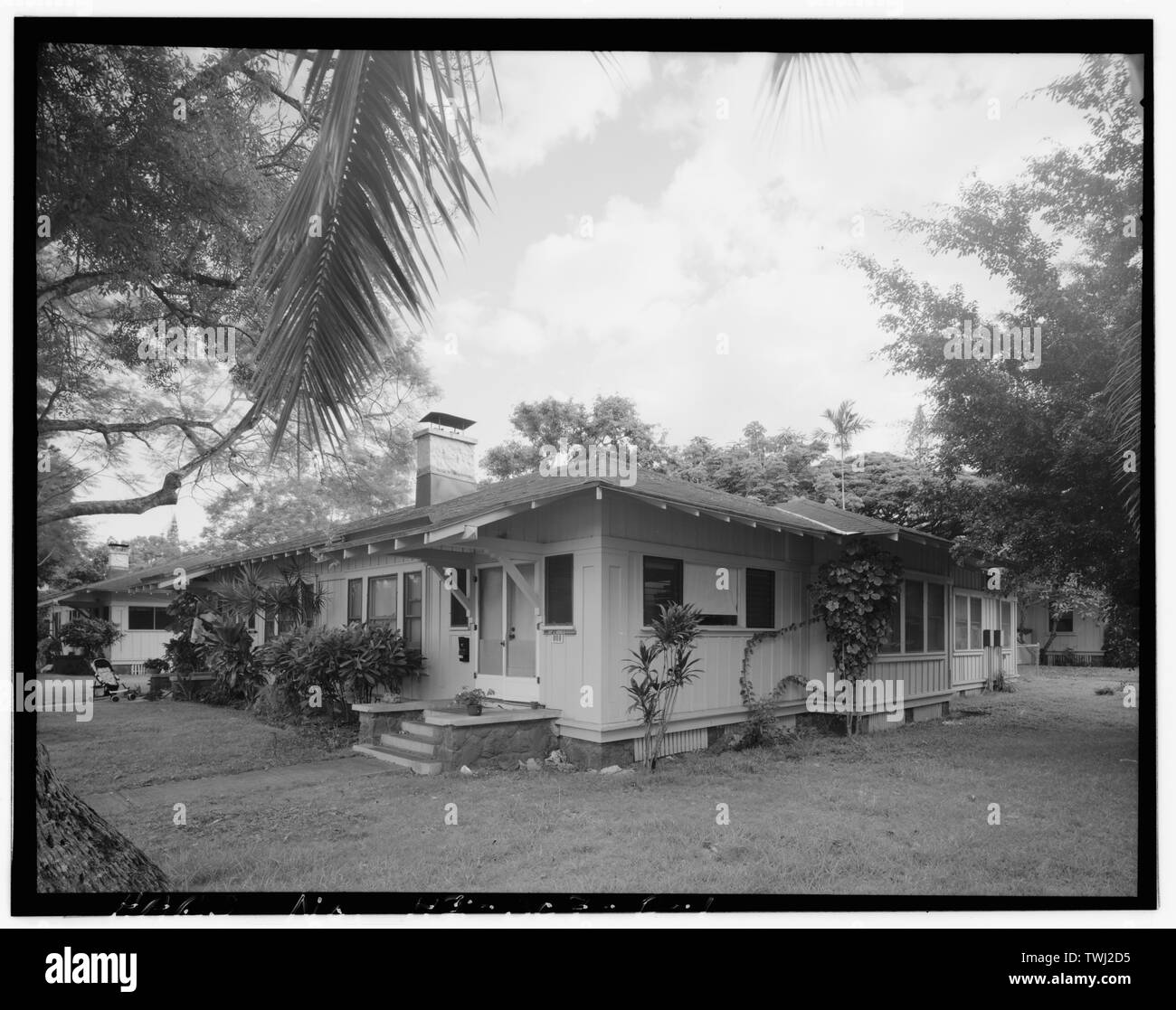 - Schofield caserma militare prenotazione, Duplex Tipo di alloggiamento con angolo di voci, tra Hamilton e Tidball strade vicino Williston Avenue, Wahiawa, Honolulu County, HI Foto Stock