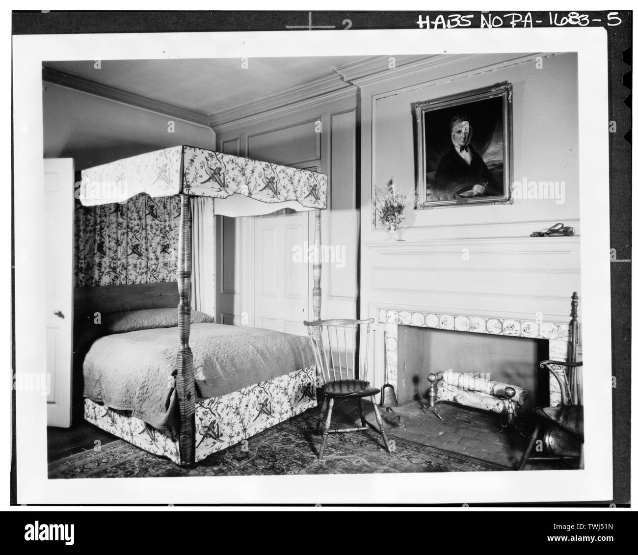 Al secondo piano, camera da letto fronte ovest - Casa Deshler-Morris, edifici 5442 Germantown Avenue, Philadelphia, Contea di Philadelphia, PA Foto Stock