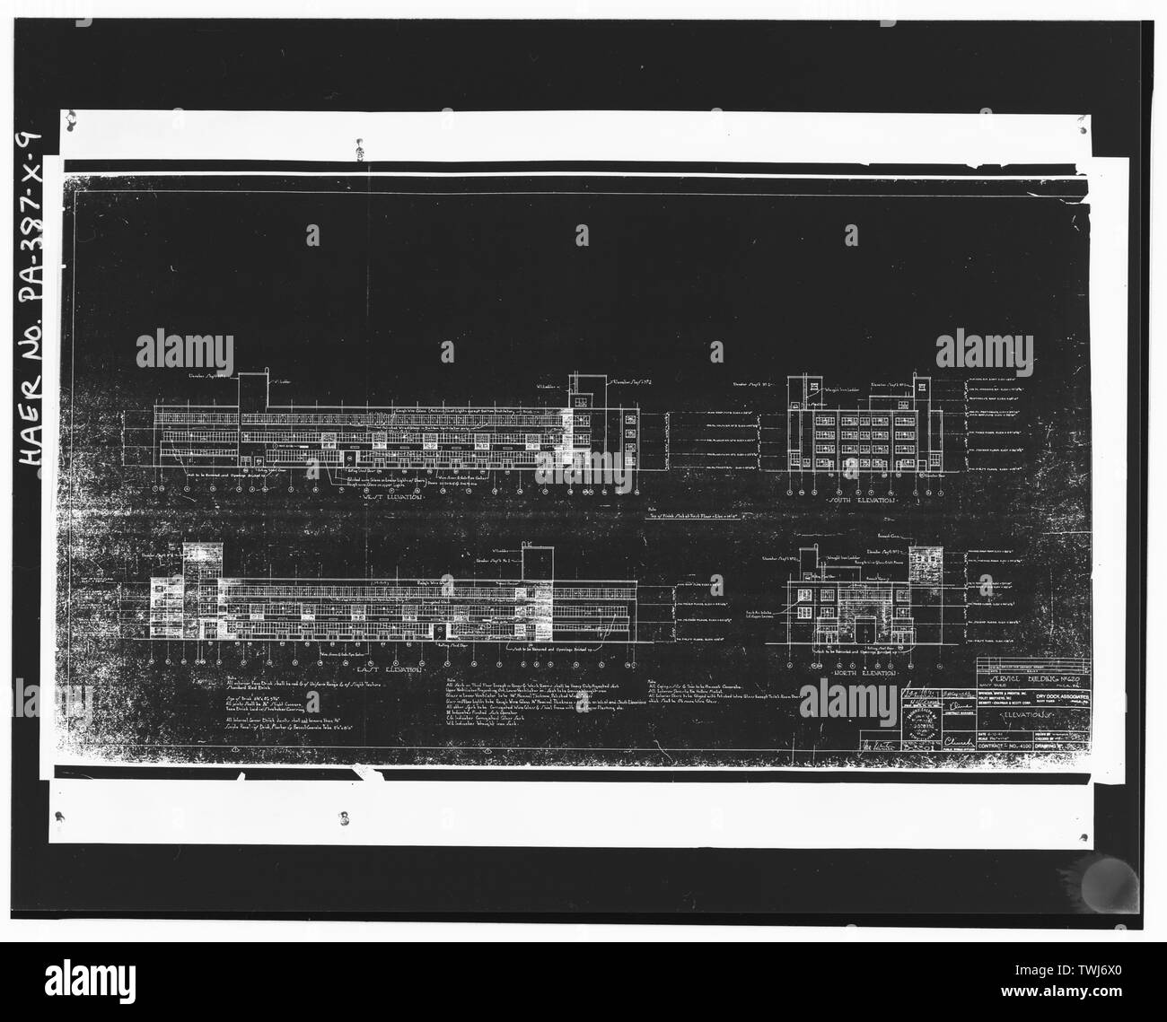 Edificio di servizio n. 620. Elevazioni (bacino di carenaggio associates, Giugno 12, 1941). In file di Cushman e Wakefield, edificio 501, Filadelfia Naval Business Center. - Base Navale Philadelphia-Philadelphia Cantiere Navale, edificio di servizio, bacini di carenaggio n. 4 e 5, Campionato Isola, Philadelphia, Contea di Philadelphia, PA Foto Stock