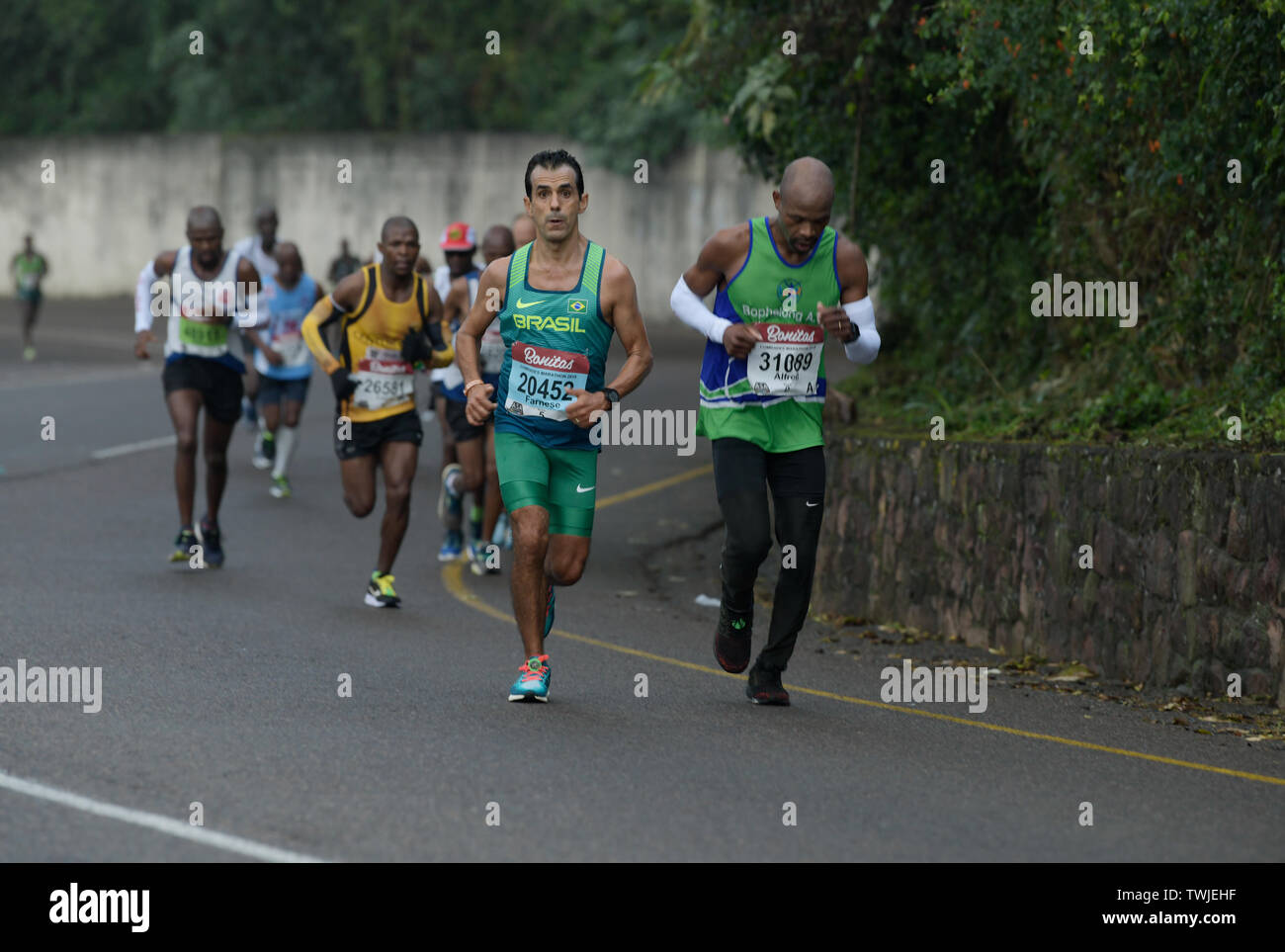 Durban, Sud Africa, international runner dal Brasile in esecuzione nella maratona di compagni, 2019, uomini di gara, concorrenza, persone, atletica, sport, azione Foto Stock