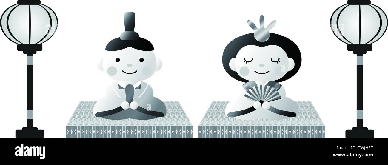 Si tratta di bambole e tatami e lanterne di carta utilizzati in giapponese festival chiamato Hinamatsuri. Illustrazione Vettoriale