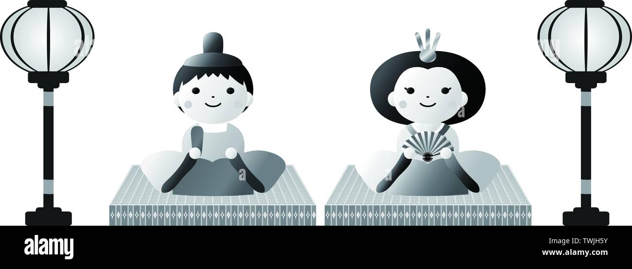Si tratta di bambole e tatami e lanterne di carta utilizzati in giapponese festival chiamato Hinamatsuri. Illustrazione Vettoriale