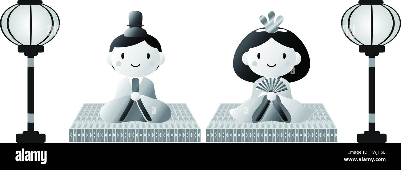 Si tratta di bambole e tatami e lanterne di carta utilizzati in giapponese festival chiamato Hinamatsuri. Illustrazione Vettoriale