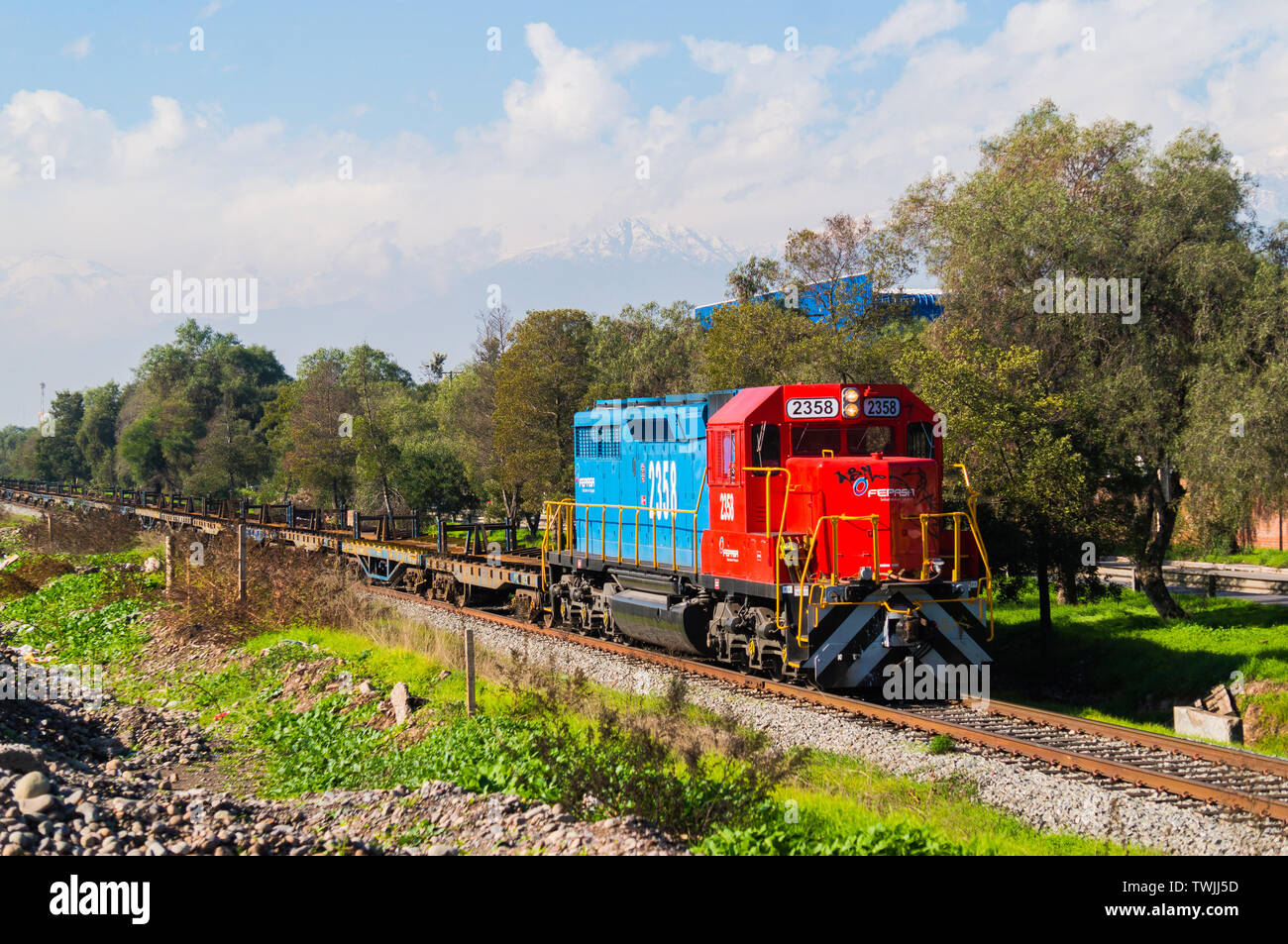 SANTIAGO DEL CILE - Maggio 2016: un treno merci in Cerrillos Foto Stock