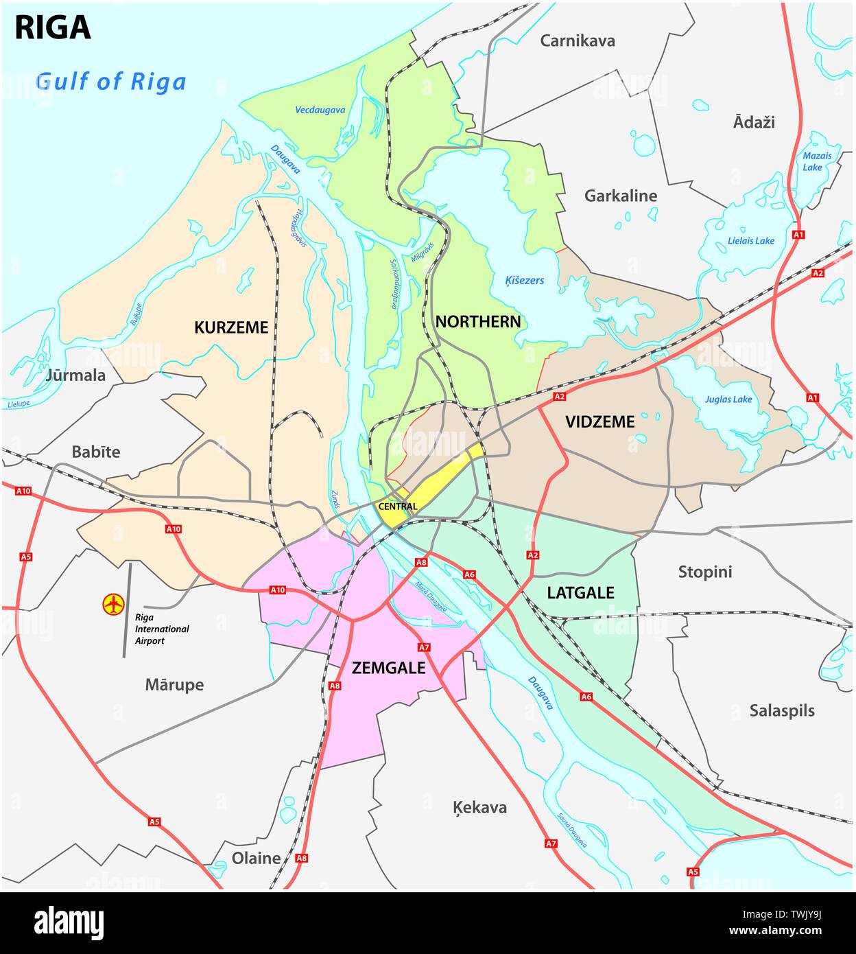 Amministrativo e mappa stradale della lettonia capitale riga Illustrazione Vettoriale