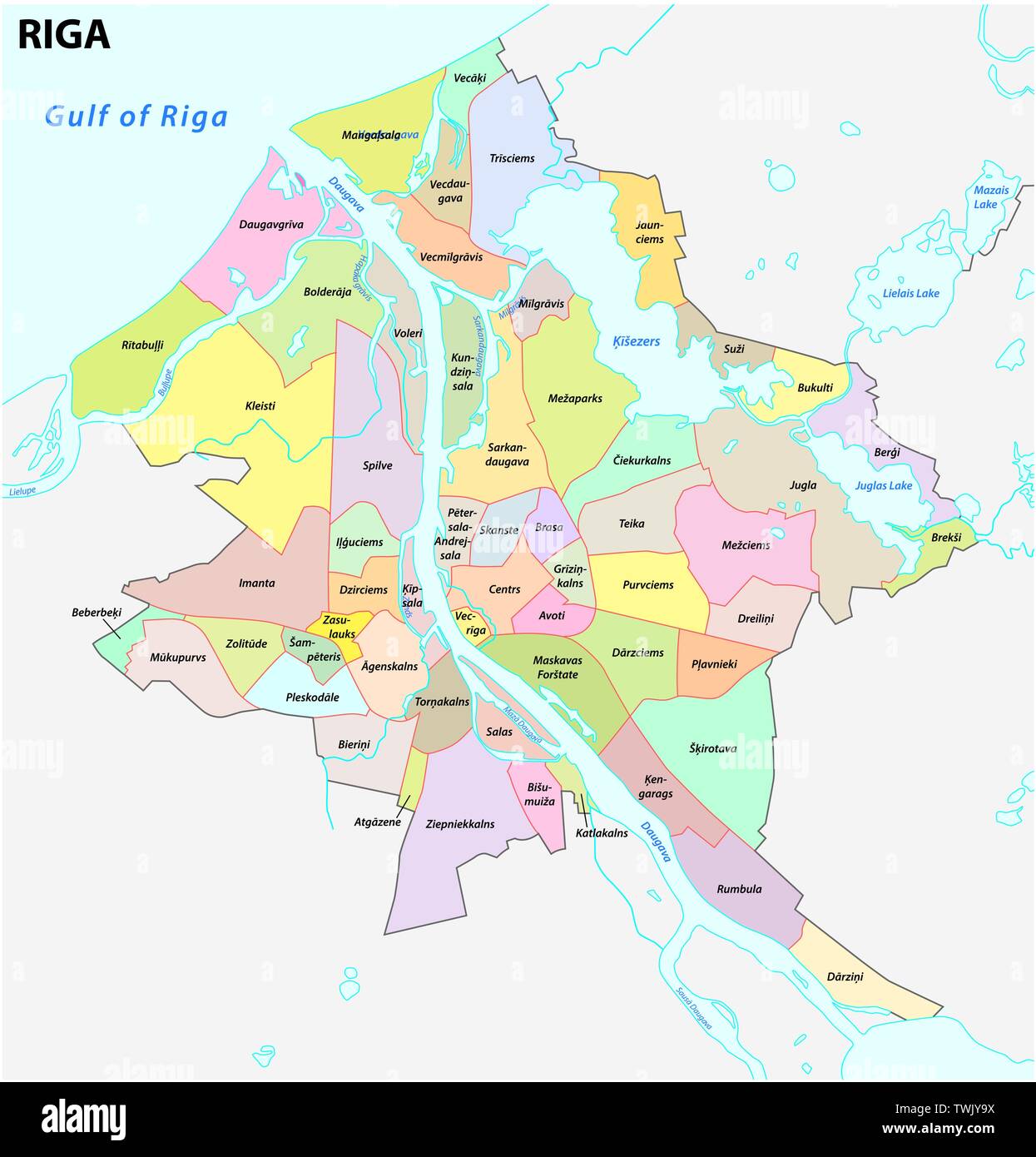Amministrativo e mappa della zona della Lettonia capitale riga Illustrazione Vettoriale