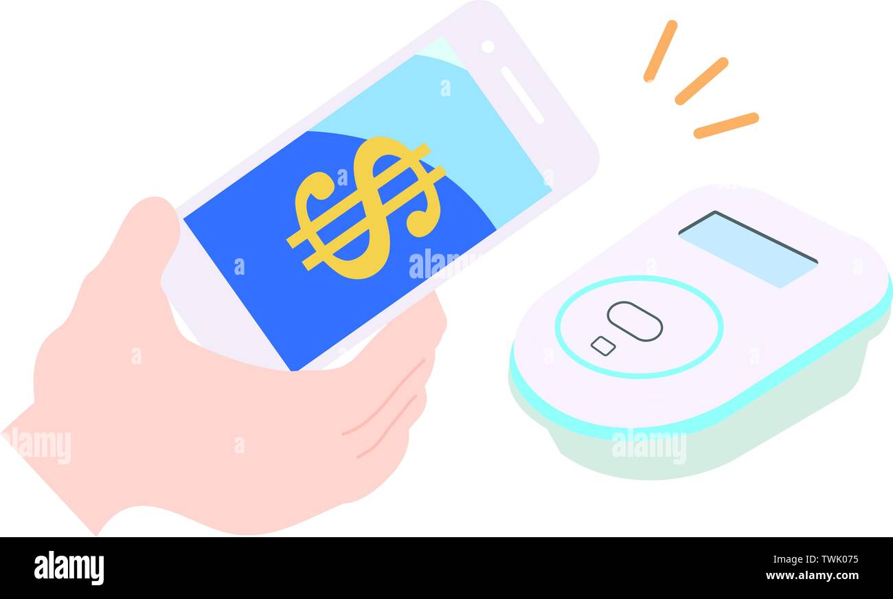 Questa è una illustrazione del denaro elettronico il pagamento tramite smartphone. Illustrazione Vettoriale