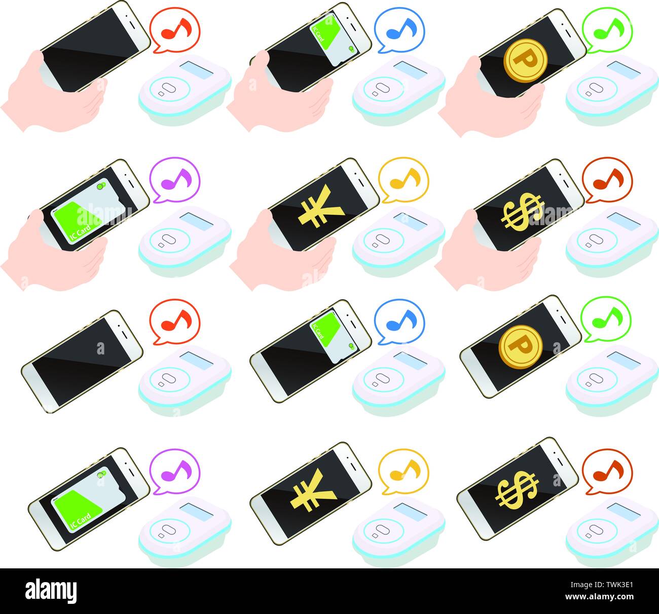 Questa è una illustrazione del denaro elettronico il pagamento tramite smartphone. Illustrazione Vettoriale