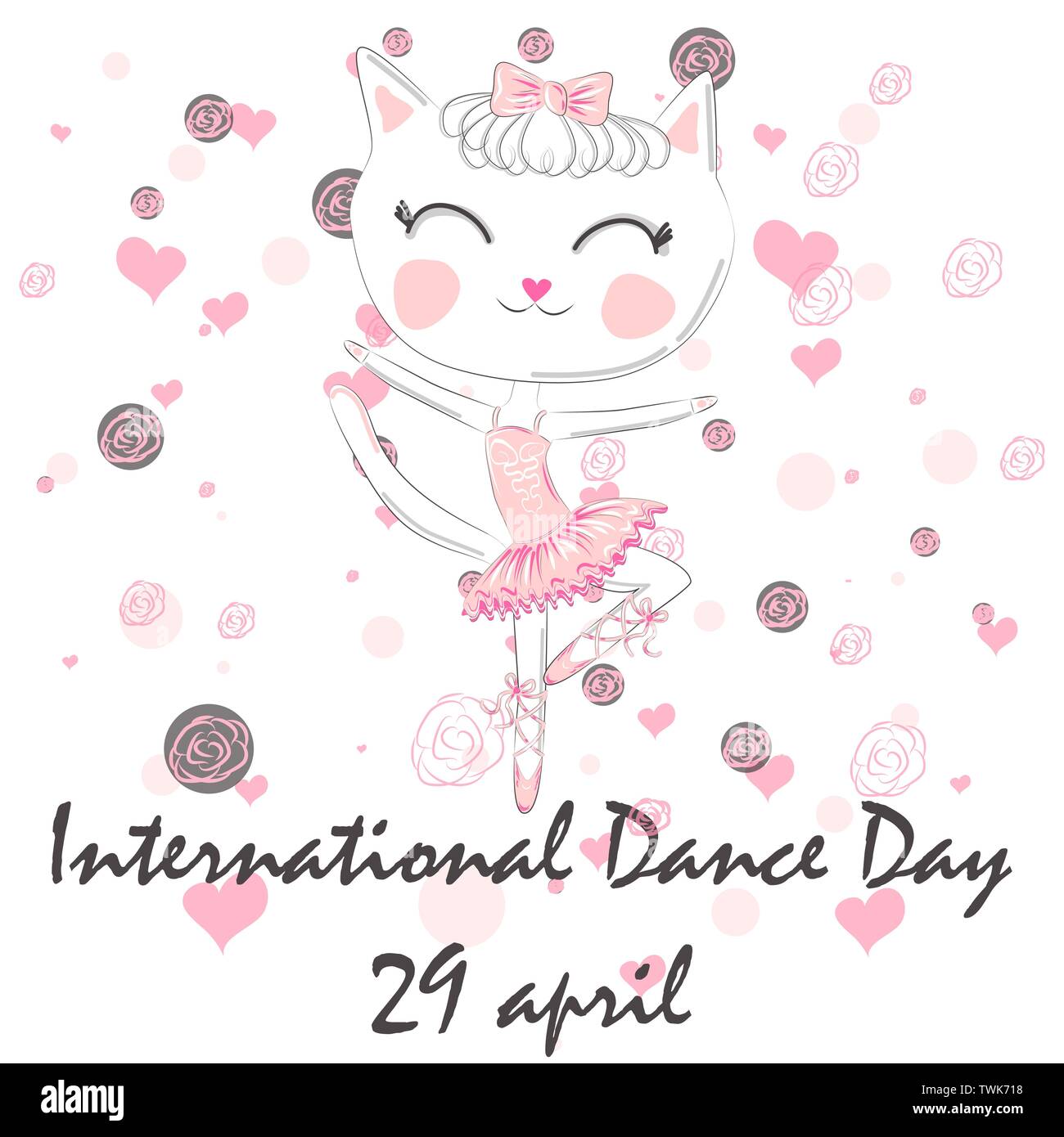 Internazionale di Danza di concetto di giorno. Aprile 29. carino dancing ballet cat Illustrazione Vettoriale