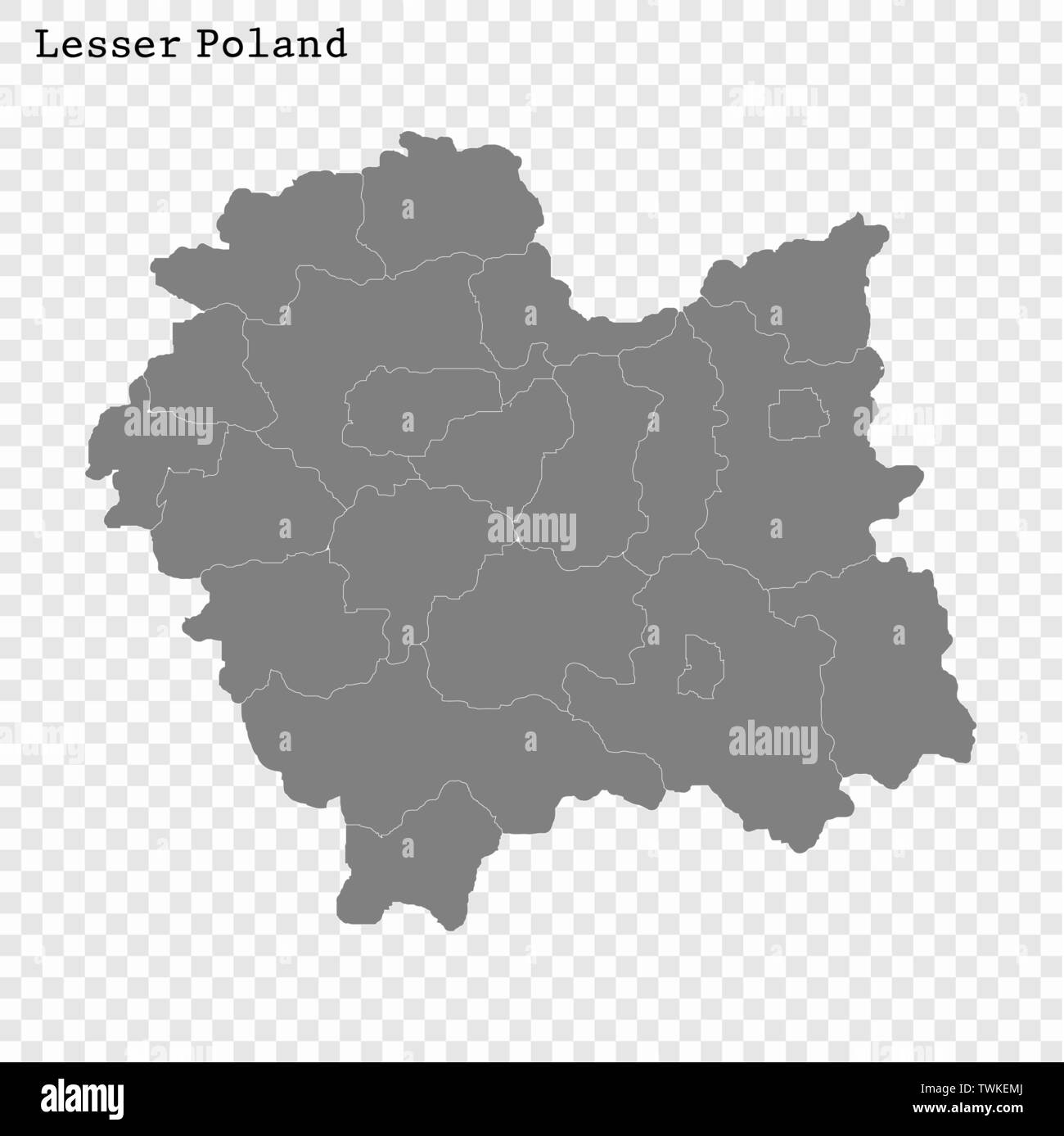 Alta qualità di mappa Piccola Polonia è un voivodato di Polonia con le frontiere dei powiats Illustrazione Vettoriale