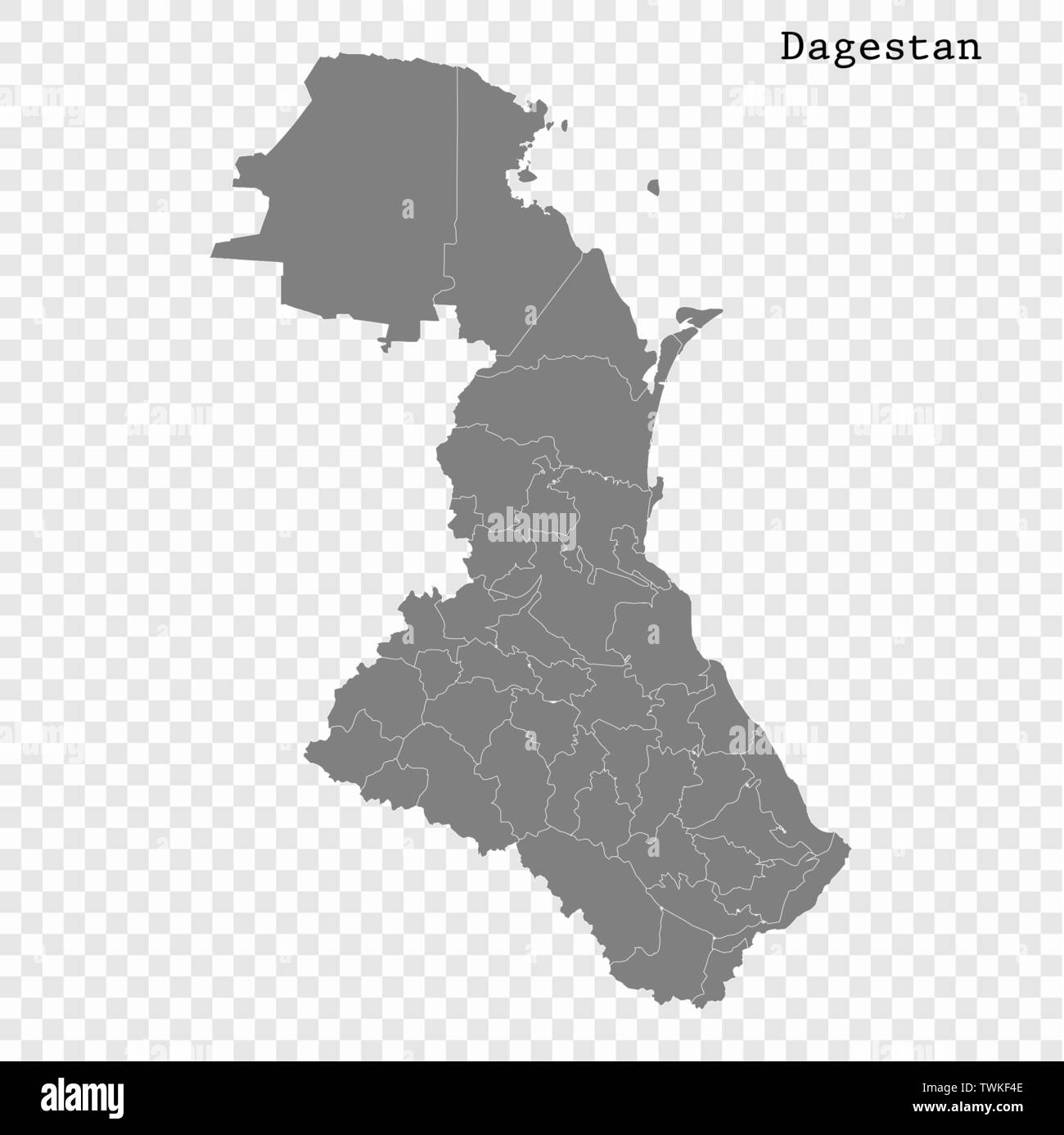 Alta Qualità Mappa del Daghestan è una regione della Russia con i confini dei distretti Illustrazione Vettoriale