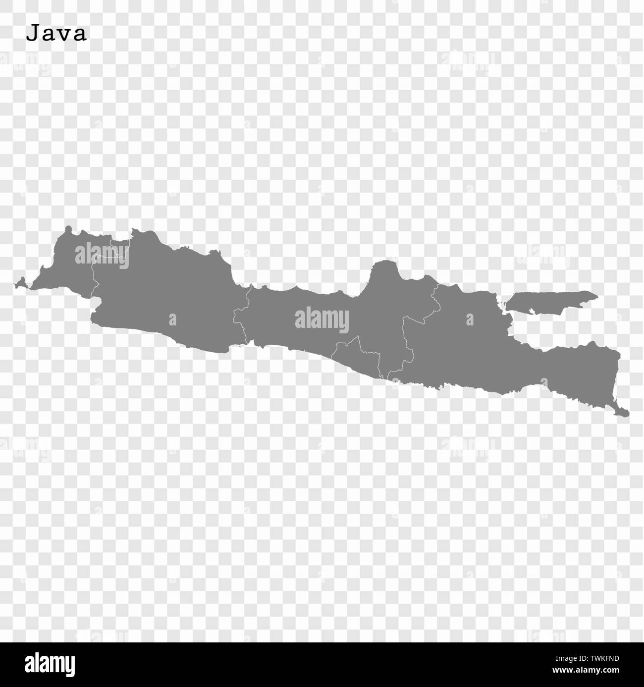 Alta qualità mappa di Java è un isola di Indonesia, con bordi delle regioni Illustrazione Vettoriale