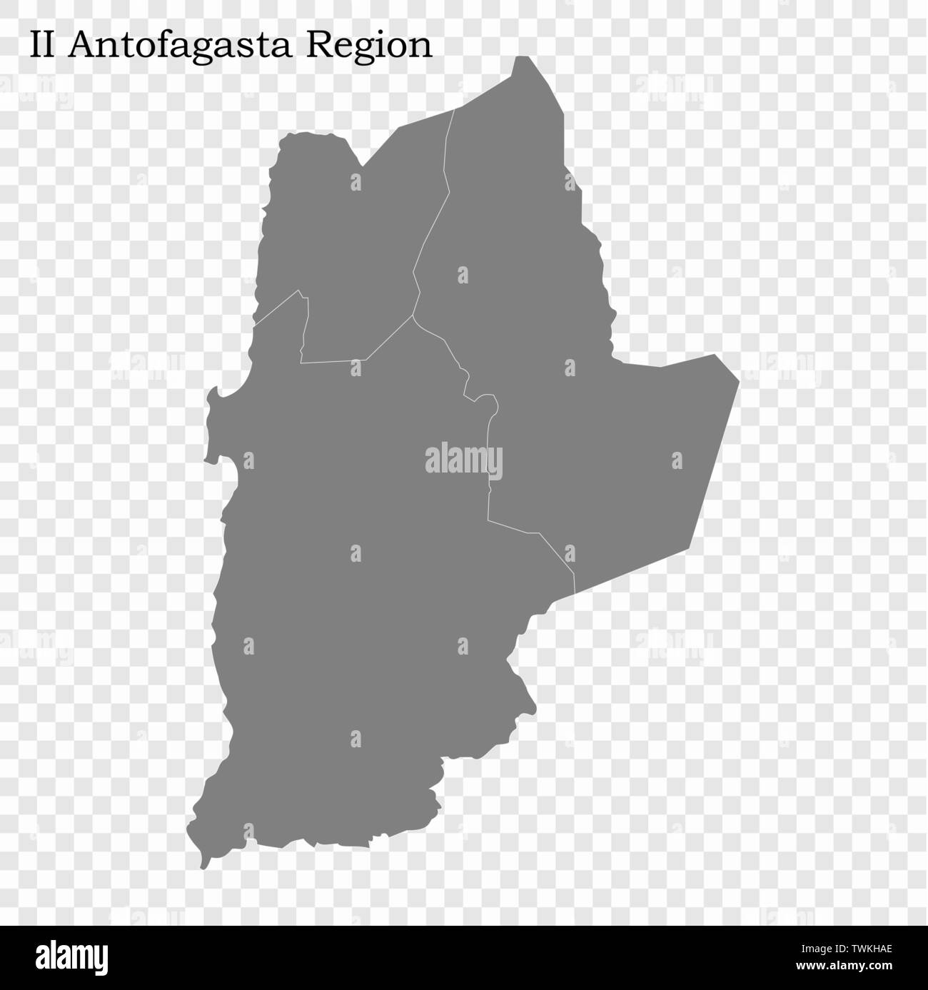 Alta qualità mappa di Antofagasta è una regione del Cile, con i confini delle province Illustrazione Vettoriale