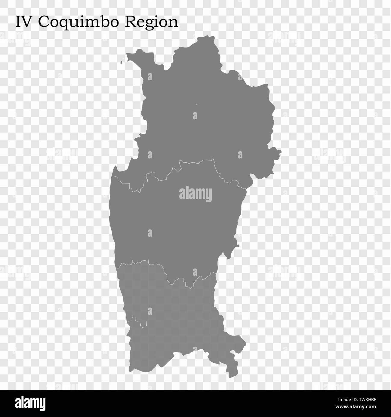 Alta qualità mappa di Coquimbo è una regione del Cile, con i confini delle province Illustrazione Vettoriale