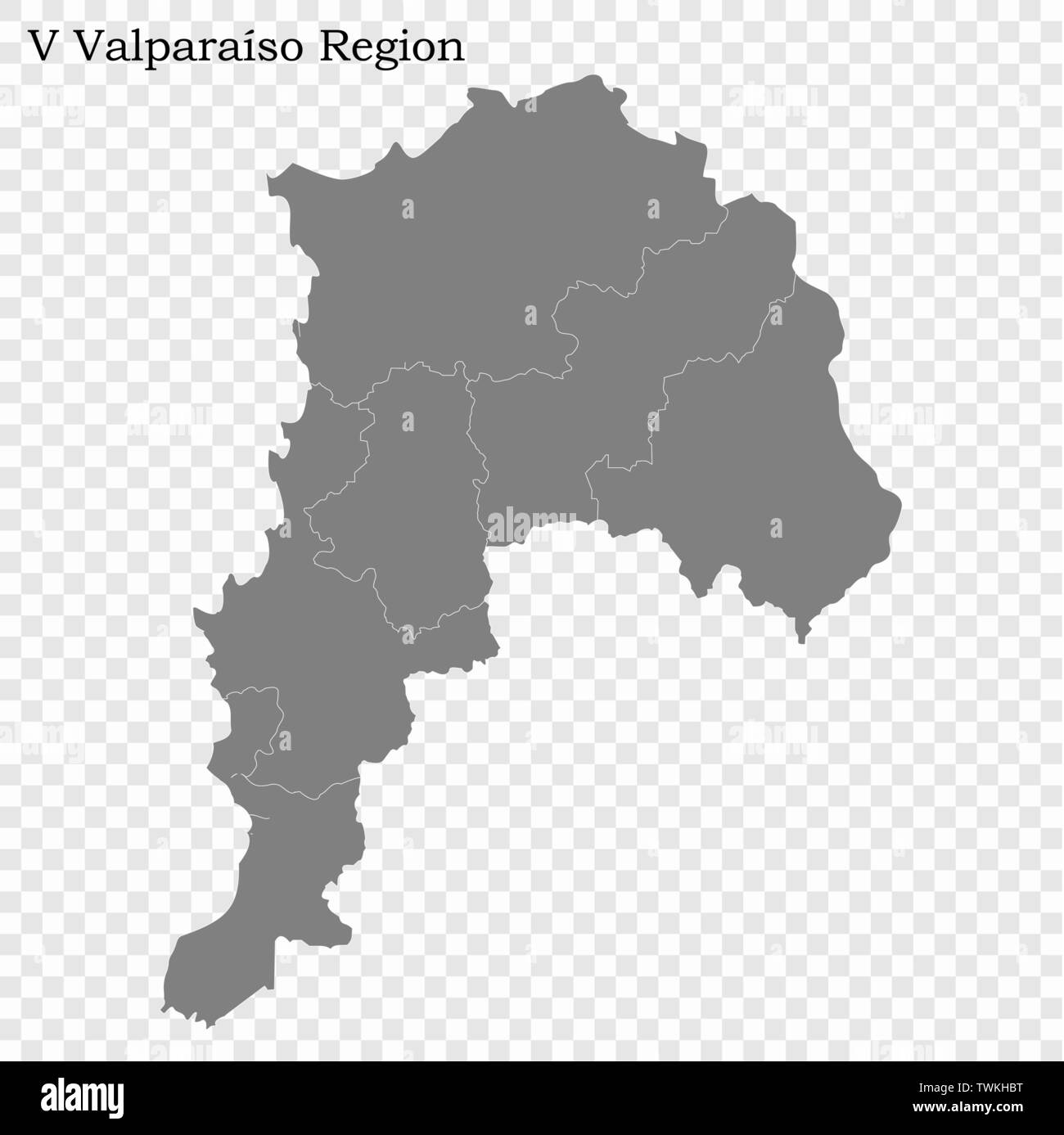 Alta qualità mappa di Valparaiso è una regione del Cile, con i confini delle province Illustrazione Vettoriale