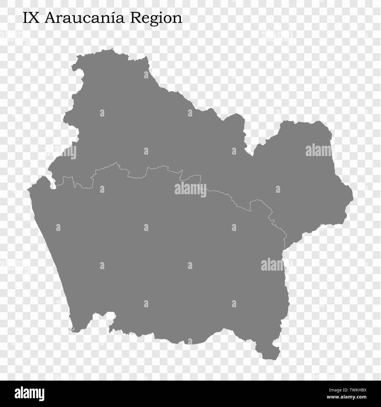 Alta qualità mappa di Araucania è una regione del Cile, con i confini delle province Illustrazione Vettoriale