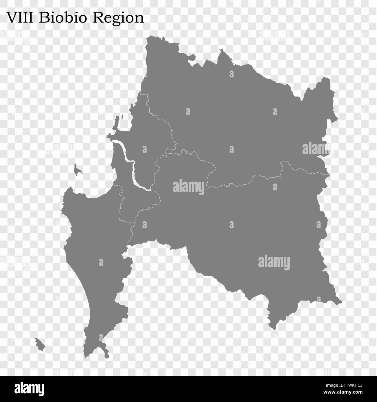 Alta qualità di mappa Biobio è una regione del Cile, con i confini delle province Illustrazione Vettoriale