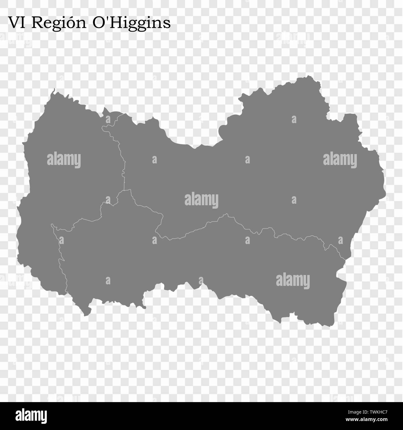 Alta qualità di mappa O'Higgins è una regione del Cile, con i confini delle province Illustrazione Vettoriale