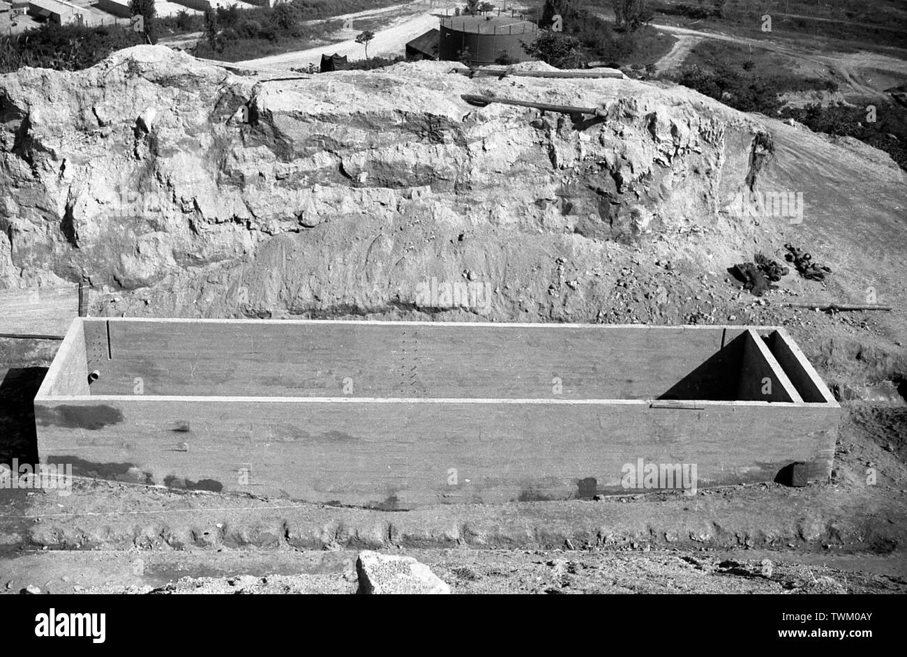 US Army in Sud Corea 1955 Buncurbau - US Army nella Repubblica di Corea (ROK) / Corea del Sud 1955 Bunker costruzione Foto Stock