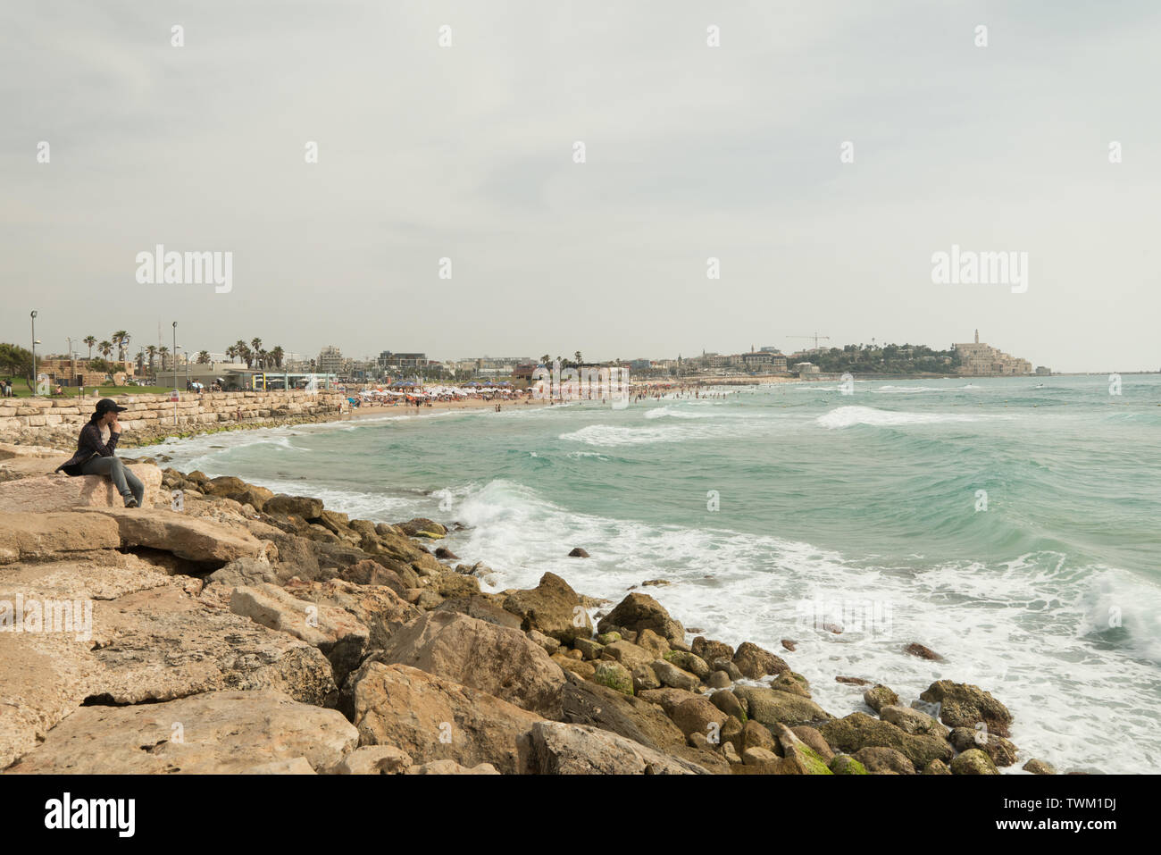 La spiaggia di Tel Aviv-Yafo, Israele. Foto Stock