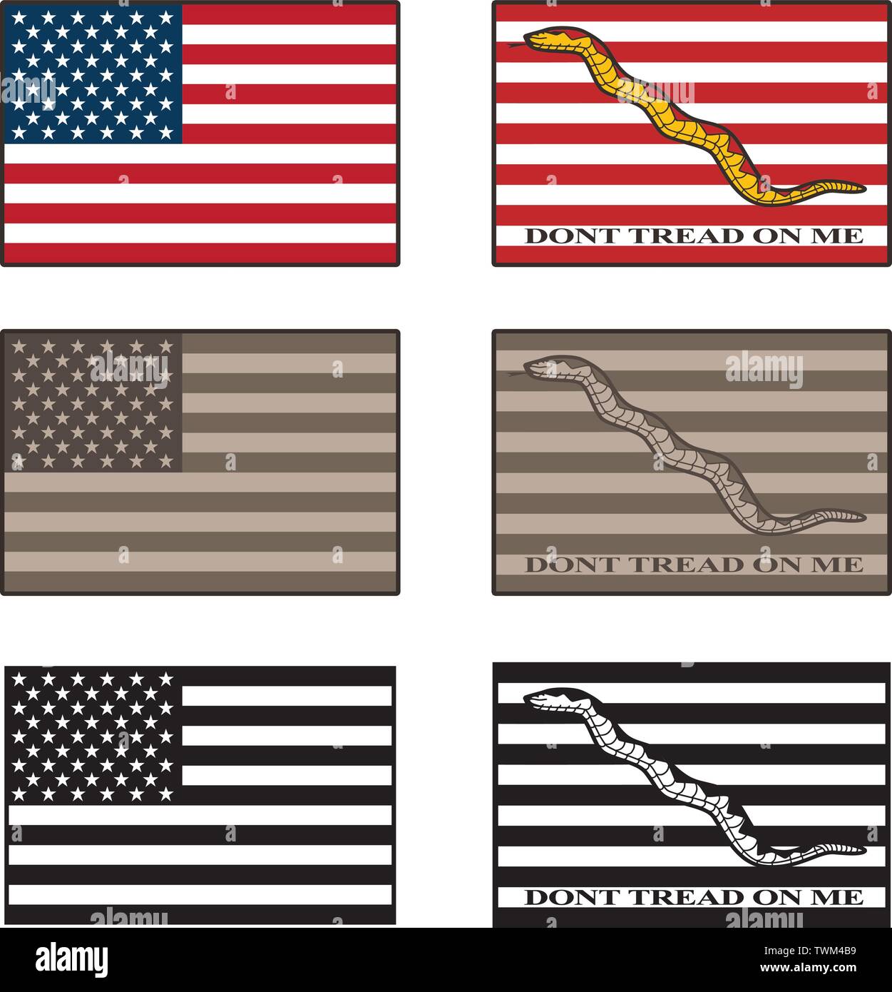 Stati Uniti d'America e Dont battistrada su di me bandiera isolato illustrazione vettoriale impostato in full color, desert camouflage di toni e nero Illustrazione Vettoriale