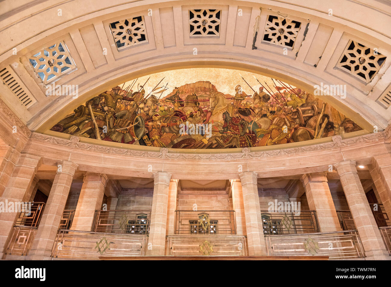 Una bella architettura e pittura in interni di Umaid Bhawan,Jodhpur,Rajasthan,l'India. Foto Stock