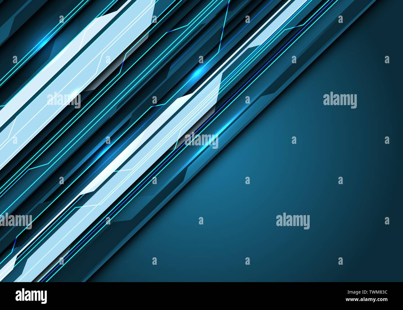 Abstract tono blu linea del circuito di alimentazione della luce con scuri blank space design moderno sfondo futuristico illustrazione vettoriale. Illustrazione Vettoriale