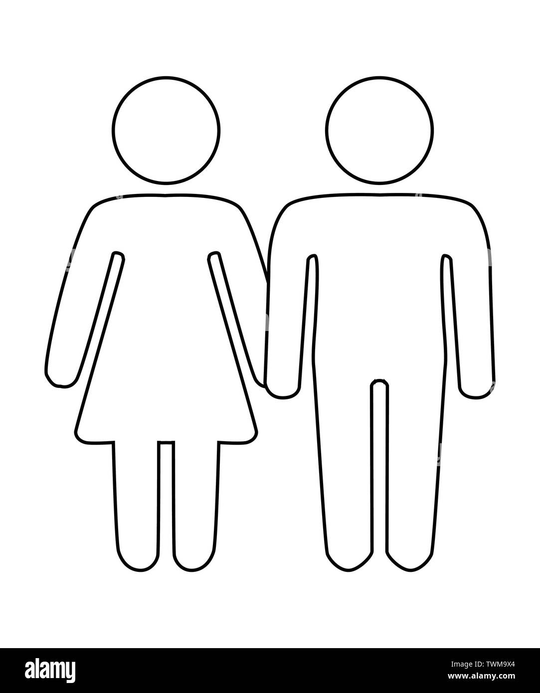 Una rappresentazione schematica di una famiglia etero giovane uomo e donna con i bambini, icona Illustrazione Vettoriale