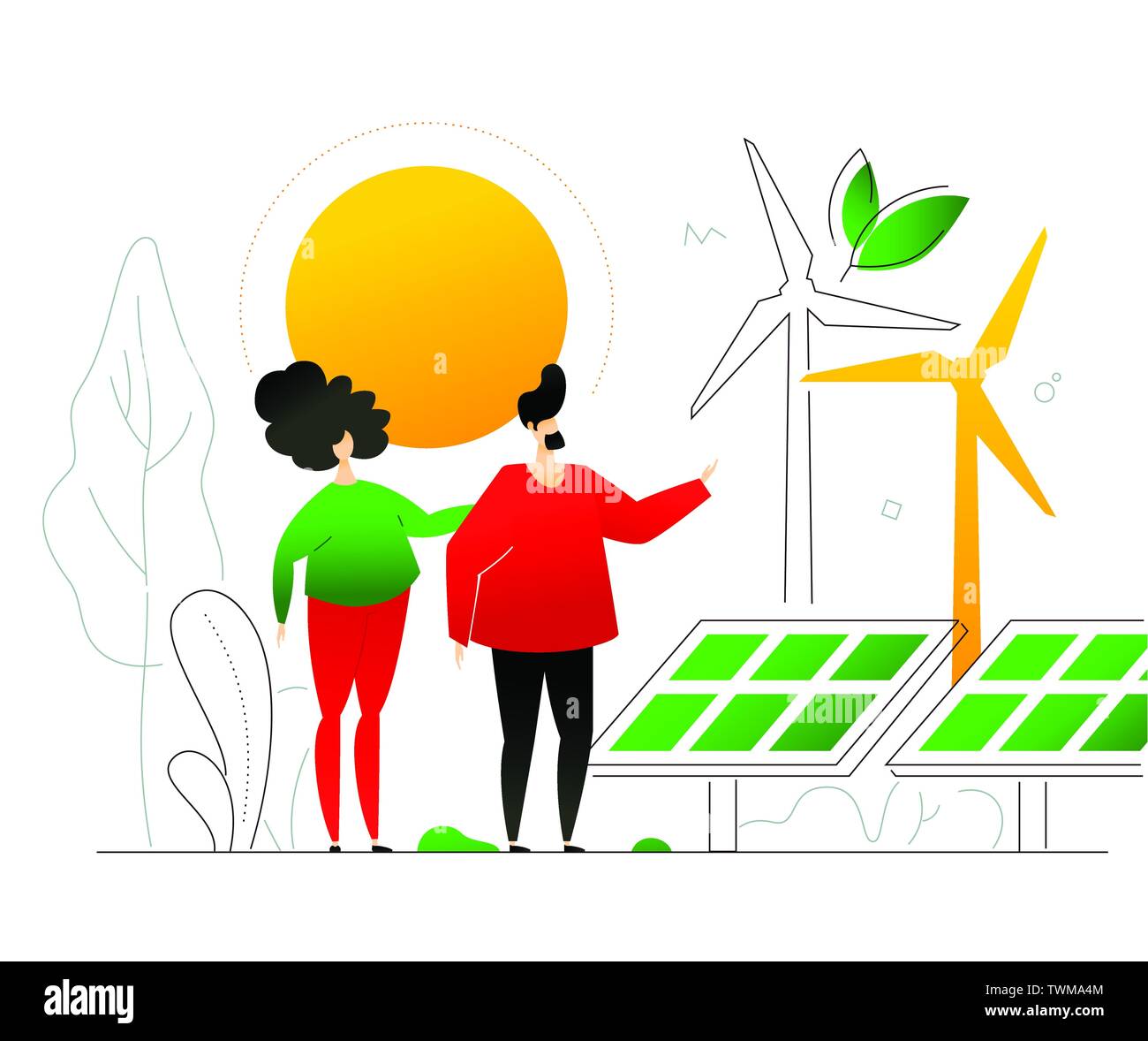 Energia rinnovabile - moderno appartamento colorato stile design illustrazione Illustrazione Vettoriale