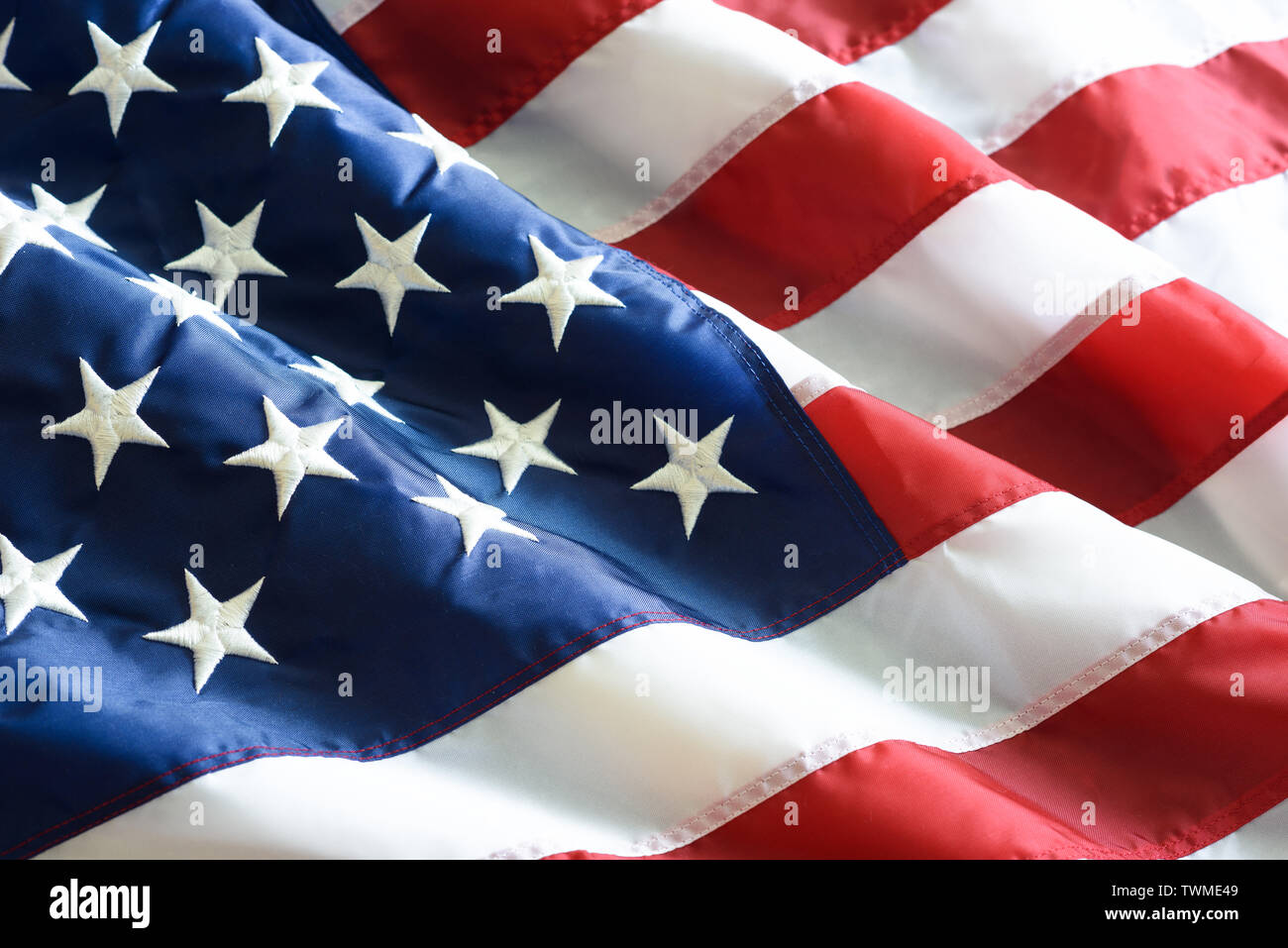 Closeup increspato bandiera americana Foto Stock