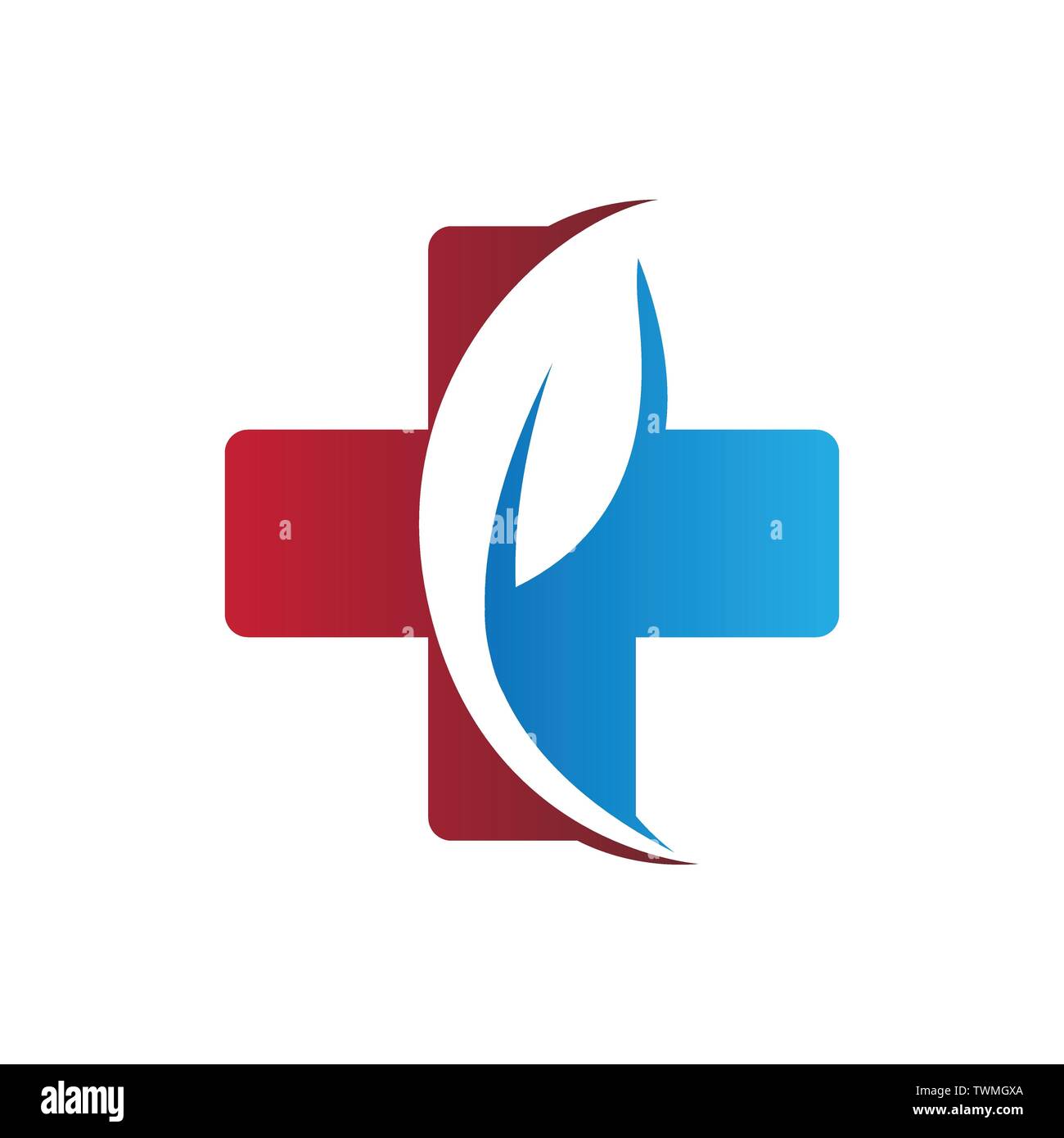 Croce di medici e di foglie di erbe medicina alternativa vector logo design illustrazione Illustrazione Vettoriale