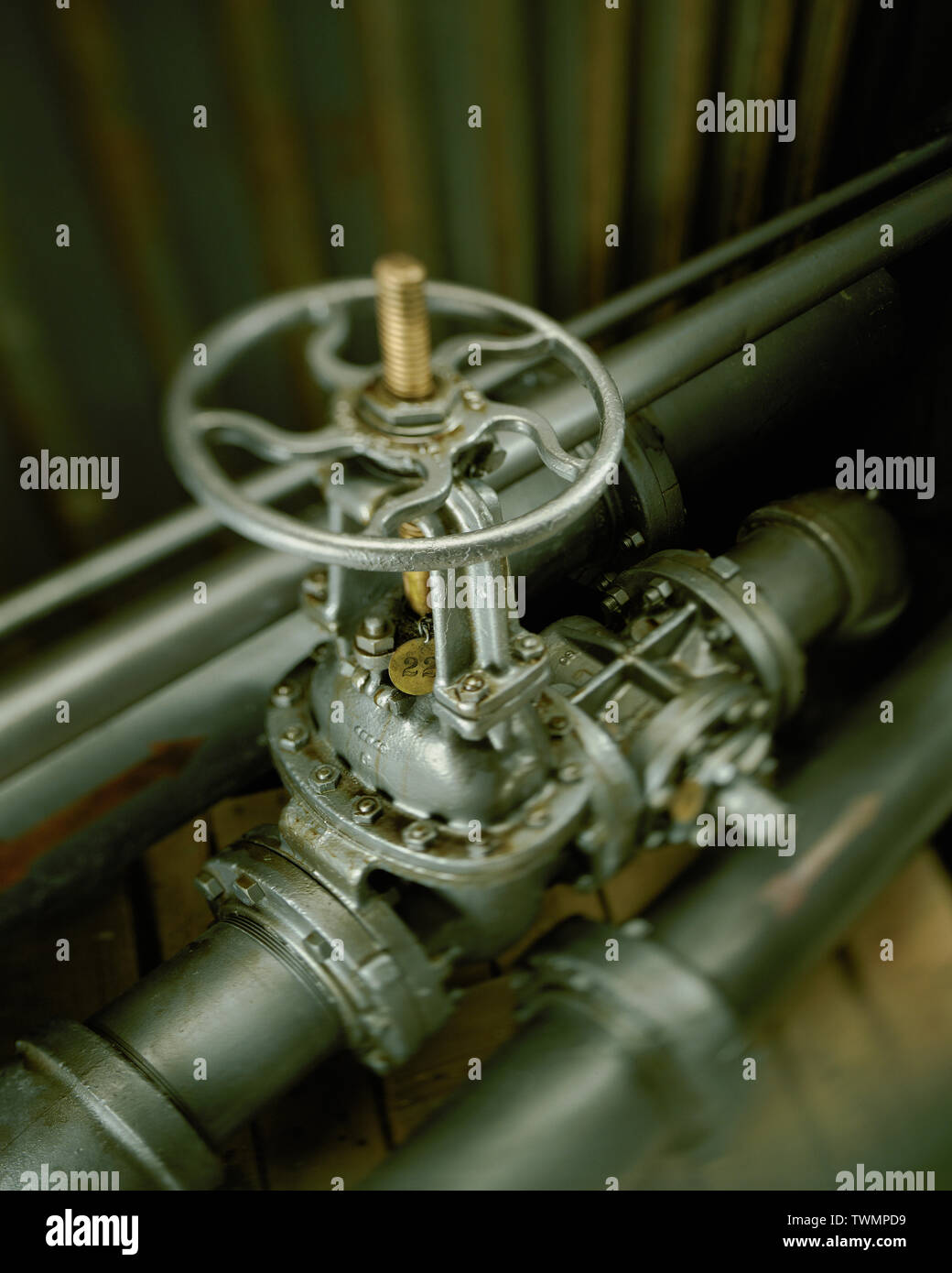 Valvola industriale utilizzato per controllare il flusso di liquidi o gas in chimica e petrolchimica o impianti di fabbricazione Foto Stock