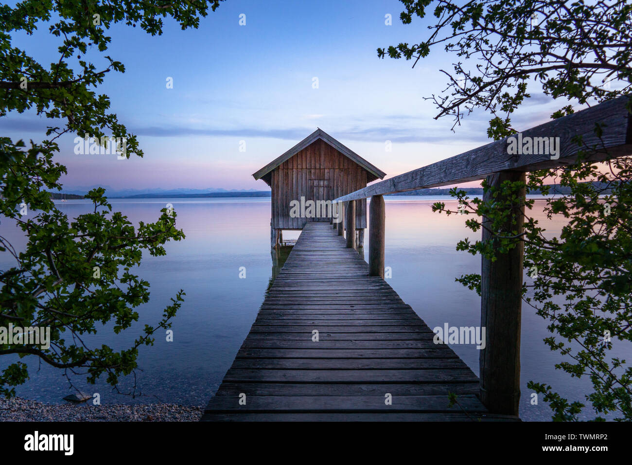 Il Boathouse a Ammersee in Stegona (Baviera) Foto Stock