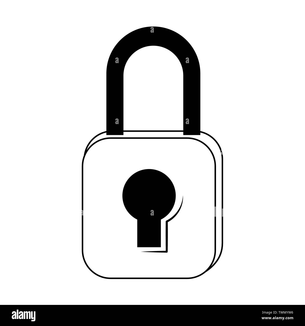 Lucchetto di sicurezza isolati di simbolo cartoon in bianco e nero Illustrazione Vettoriale