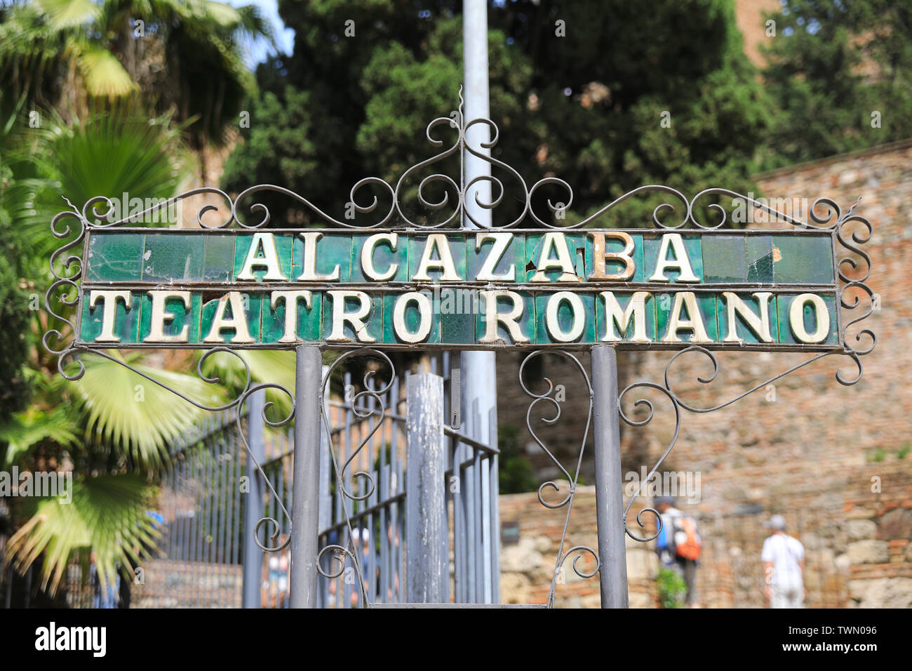 Ingresso alla fortezza di Alcazaba e il teatro romano, nel centro storico della città di Malaga sulla Costa del Sol in Spagna, Europa Foto Stock