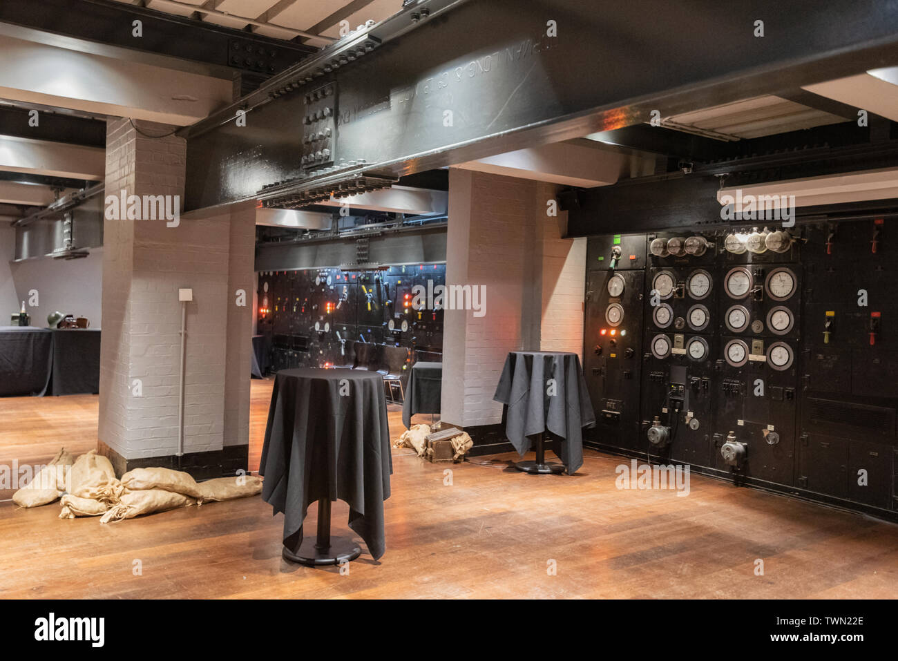 London, Regno Unito - 13 Maggio 2019: vista dell'interno del riparo che ospitava il Cabinet War Rooms durante il WW II. Oggi è parte del Churchill War Rooms Museum . Foto Stock