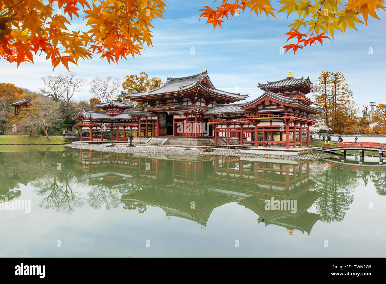Uji, Kyoto, Giappone al tempio Byodoin durante la stagione autunnale. Foto Stock