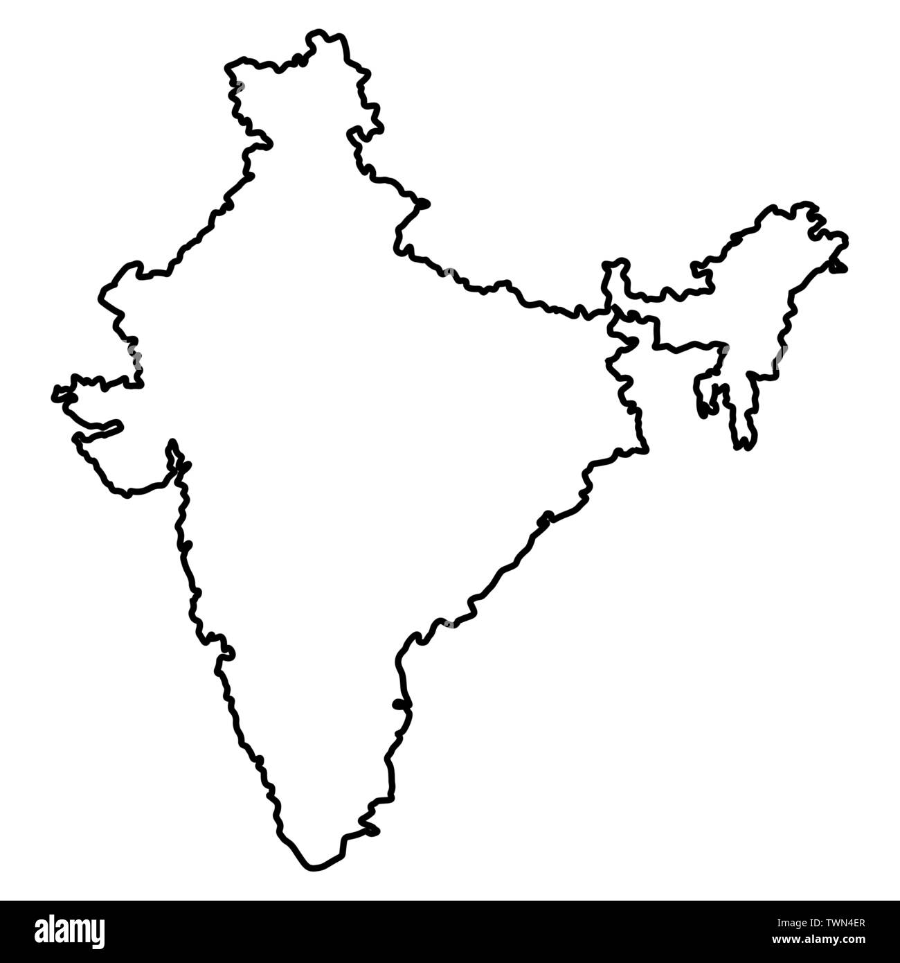 Mappa di India icona cartoon in bianco e nero Illustrazione Vettoriale