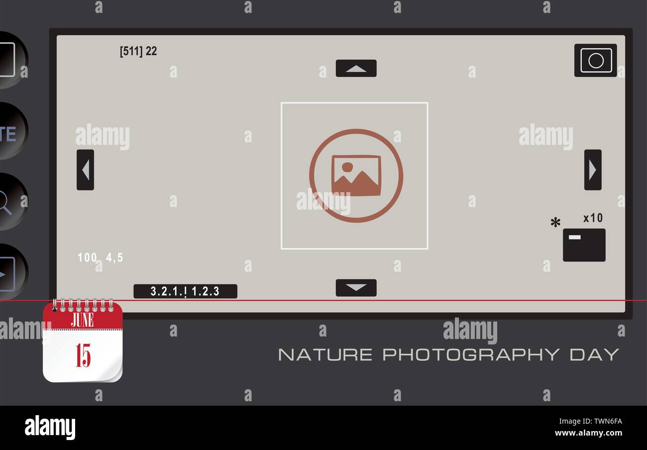 Cartolina per la fotografia naturalistica giorno. Evento Calendario Giugno 15. Illustrazione Vettoriale
