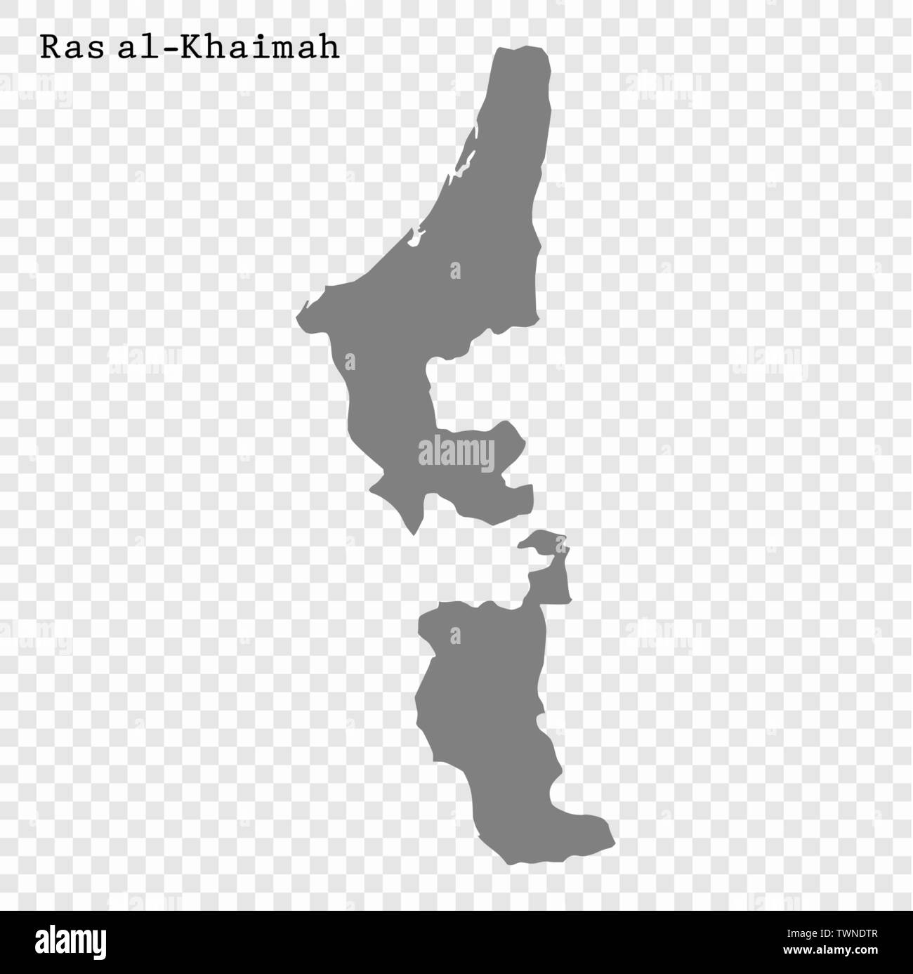 Alta qualità mappa di Ras al-Khaimah è un emirato di Emirati Arabi Uniti Illustrazione Vettoriale