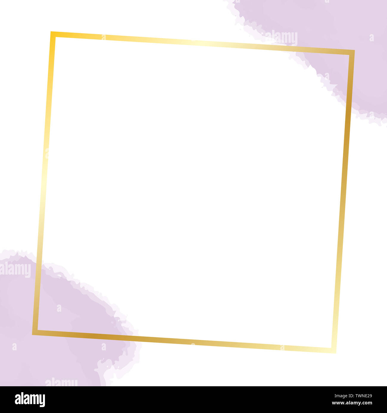 Cornice dorata progettazione del modello. Acquerello digitale nel vettore. Decorazioni per matrimoni modello per stampa e web. Color pastello di pennellate. Modello di RSVP. Foto Stock