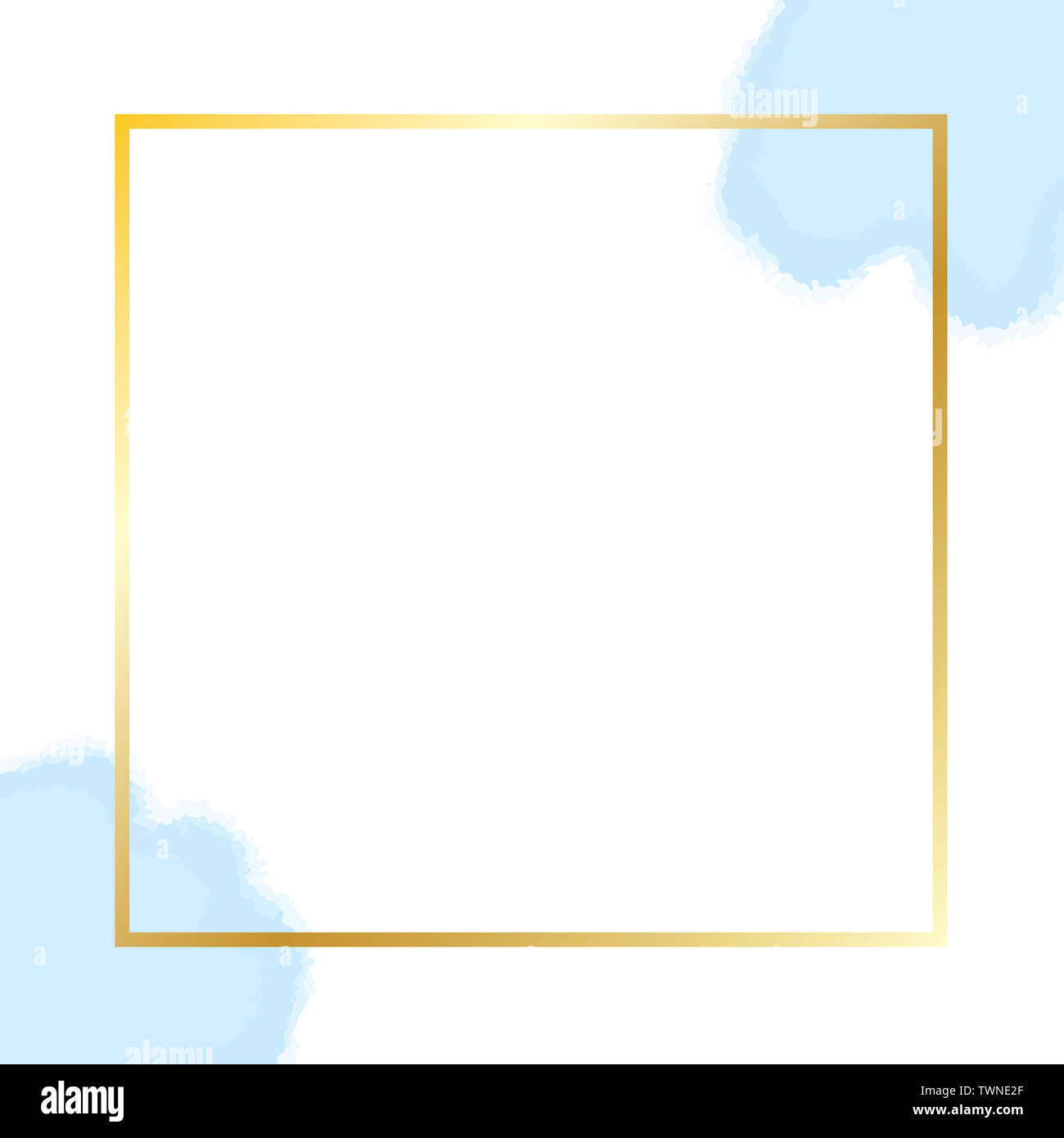 Cornice dorata progettazione del modello. Acquerello digitale nel vettore. Decorazioni per matrimoni modello per stampa e web. Color pastello di pennellate. Modello di RSVP. Foto Stock