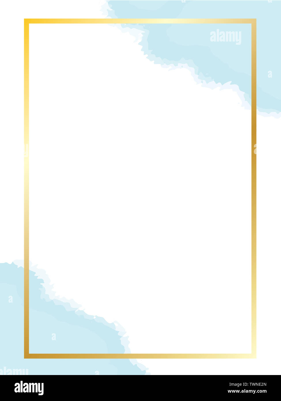 Cornice dorata progettazione del modello. Acquerello digitale nel vettore. Decorazioni per matrimoni modello per stampa e web. Color pastello di pennellate. Modello di RSVP. Foto Stock