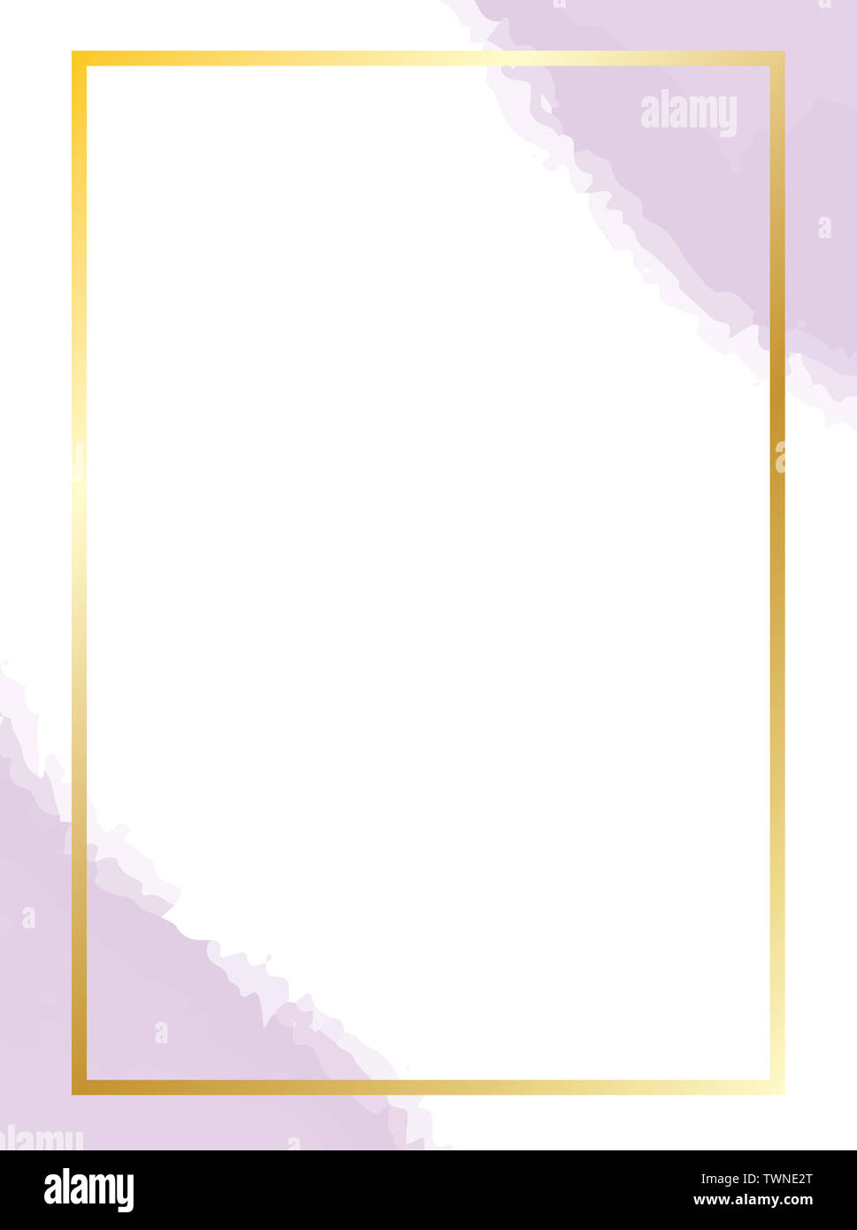 Cornice dorata progettazione del modello. Acquerello digitale nel vettore. Decorazioni per matrimoni modello per stampa e web. Color pastello di pennellate. Modello di RSVP. Foto Stock