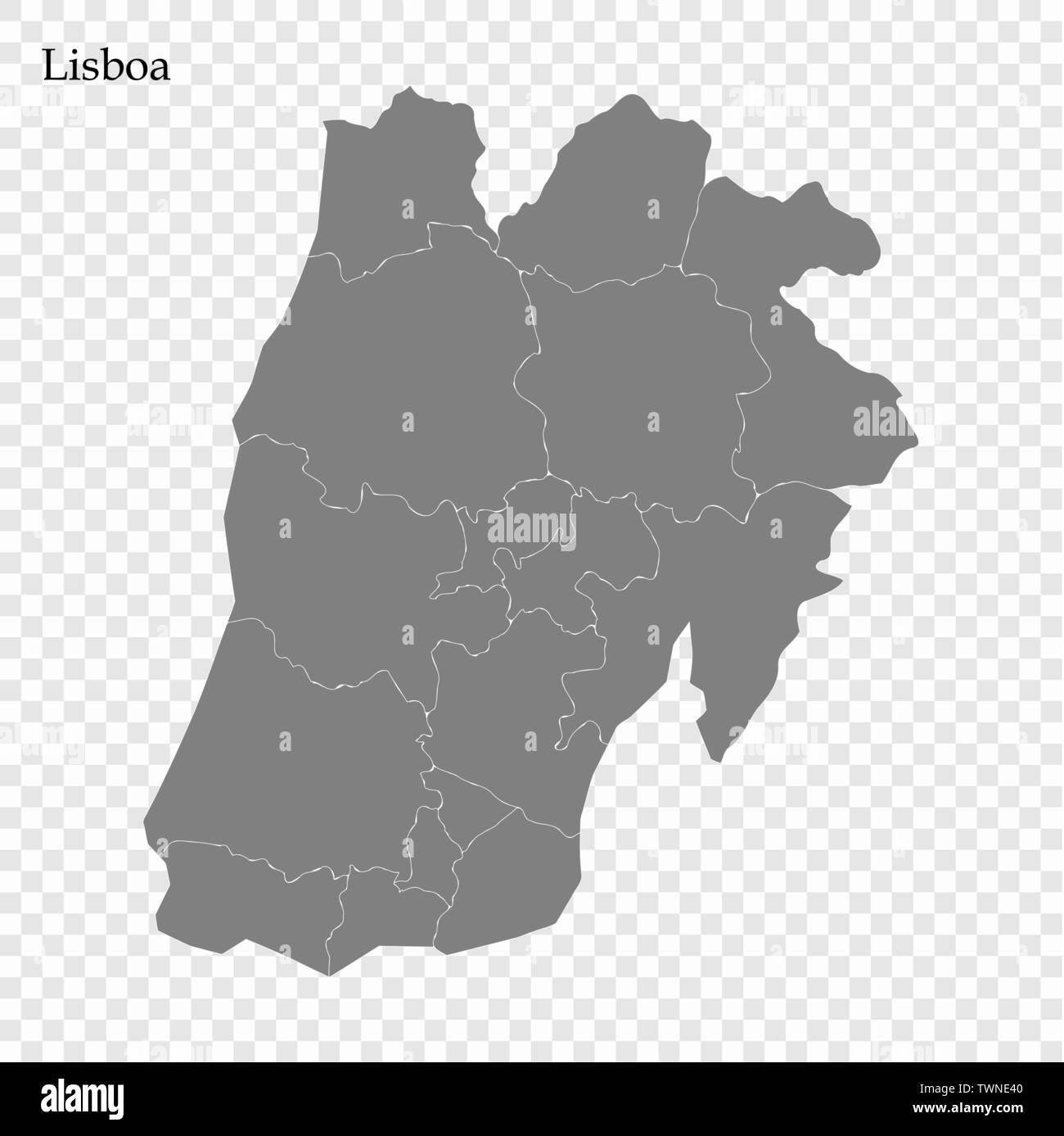 Alta qualità mappa di Lisboa è una regione del Portogallo, con i confini dei distretti Illustrazione Vettoriale