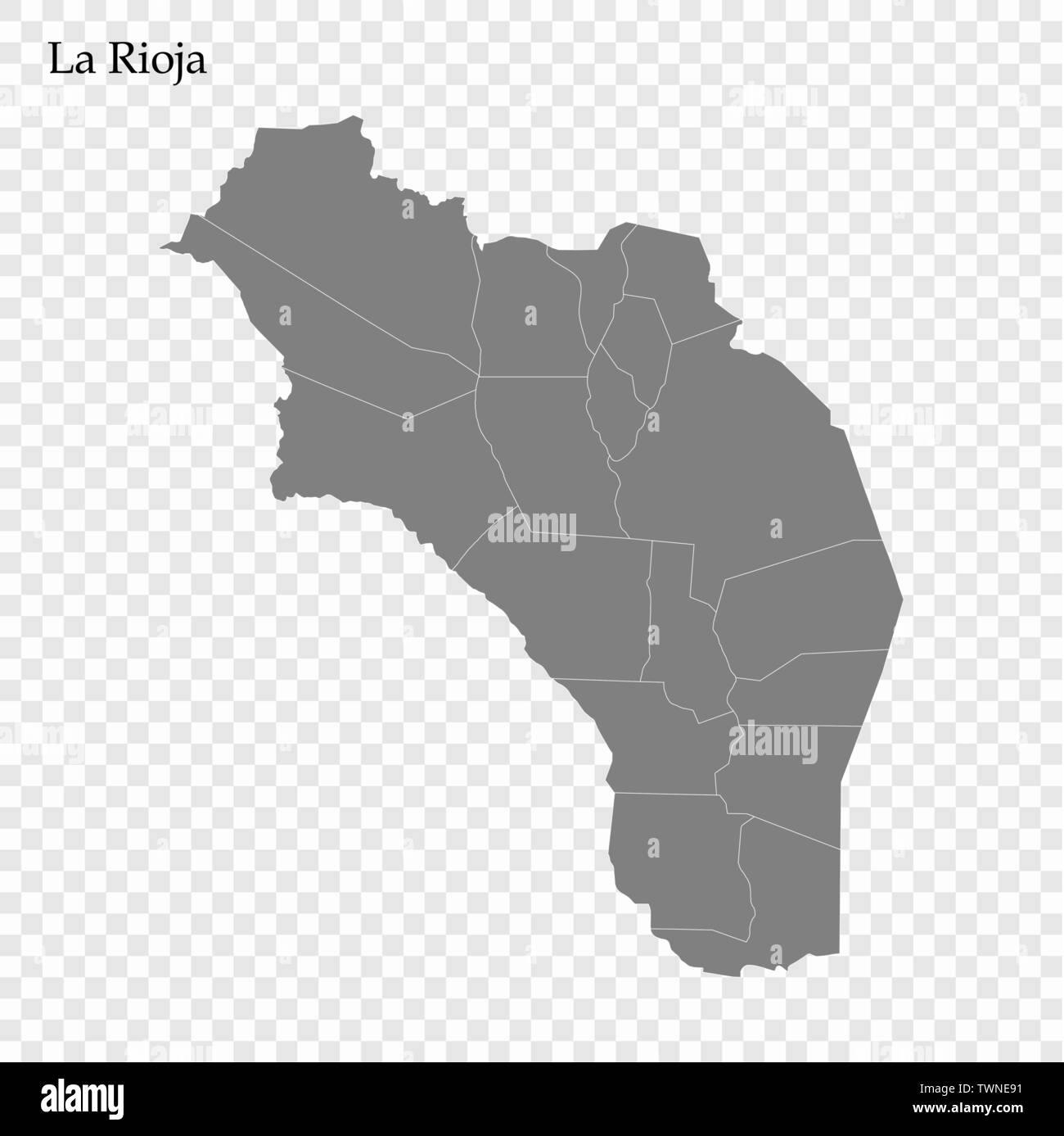 Alta qualità mappa di La Rioja è una provincia di Argentina con i confini dei reparti Illustrazione Vettoriale