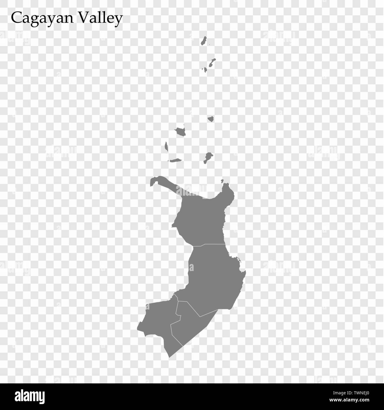 Alta qualità mappa di Cagayan Valley è una regione delle Filippine, con i confini delle province Illustrazione Vettoriale