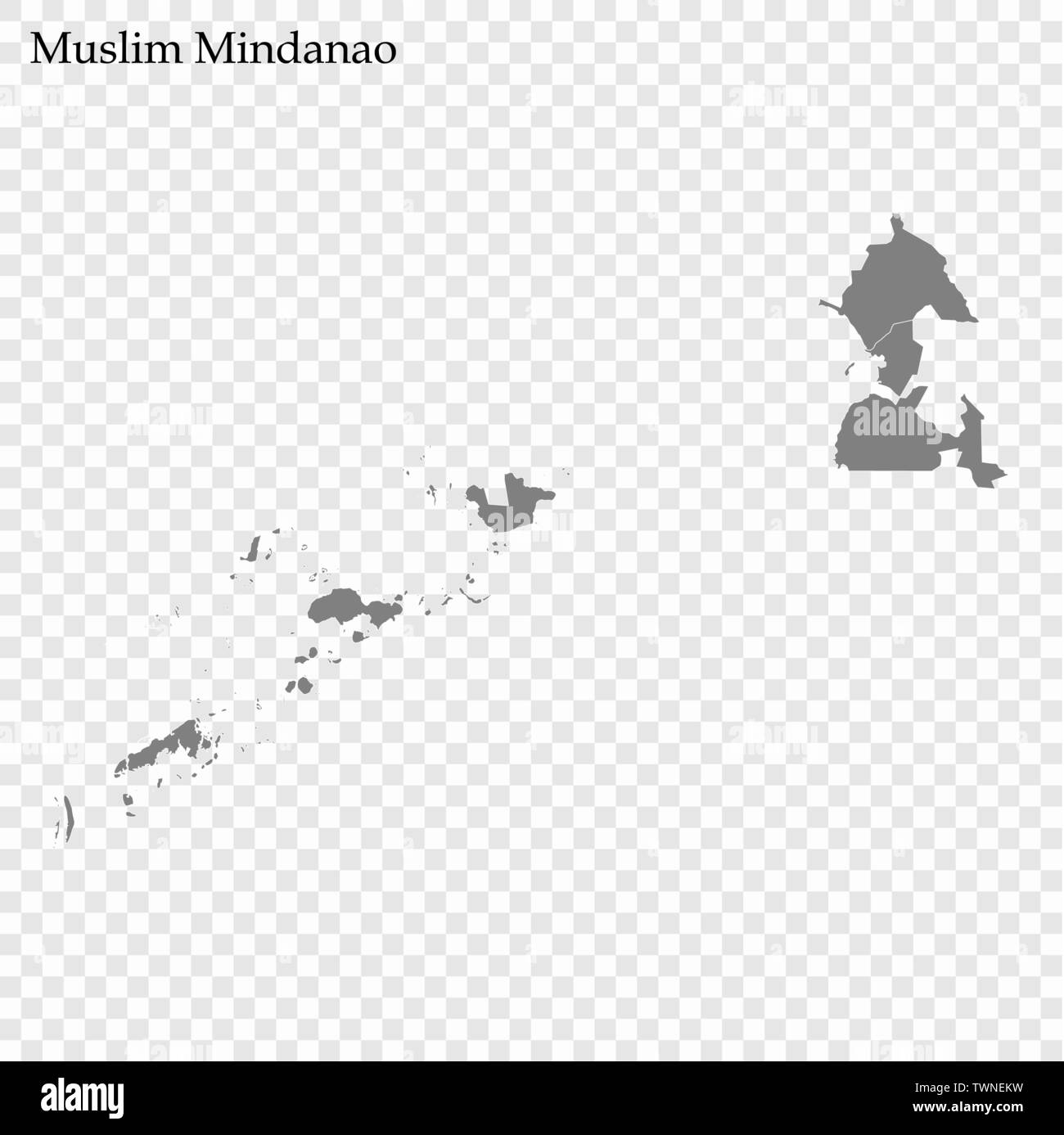 Alta qualità mappa della Regione Autonoma di Mindanao Musulmana è una regione delle Filippine, con i confini delle province Illustrazione Vettoriale