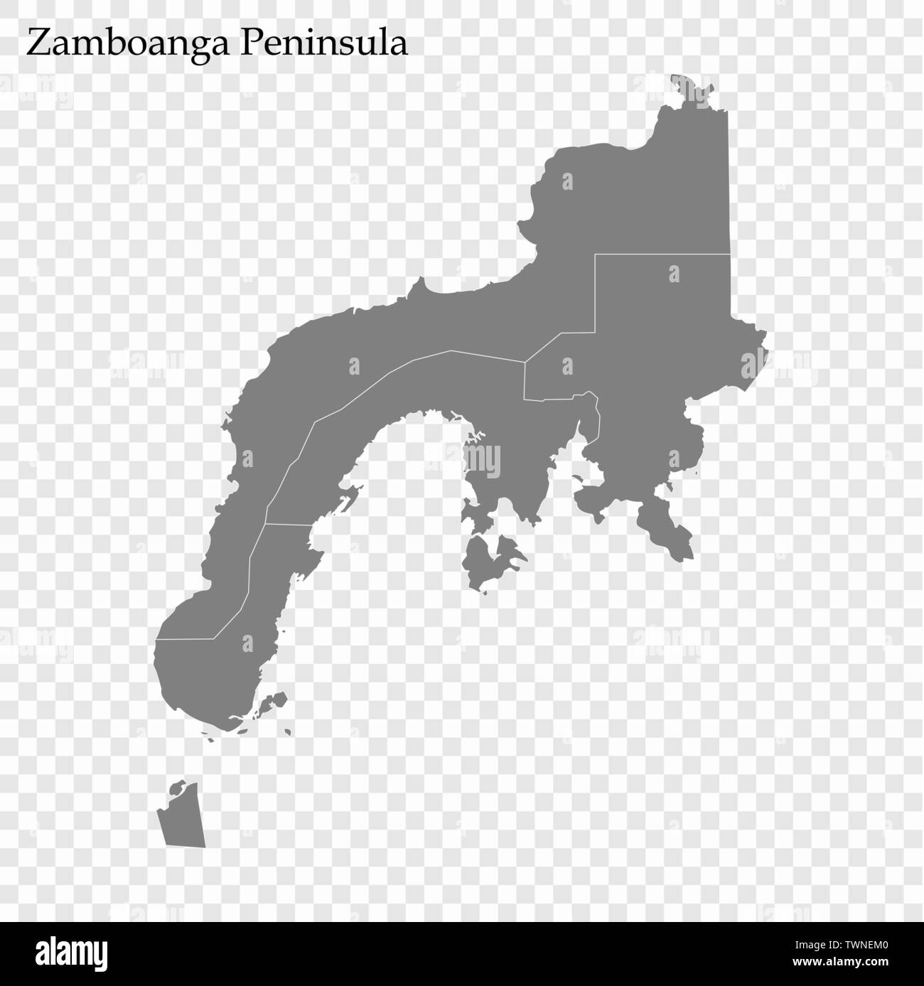 Alta qualità mappa di Zamboanga Peninsula è una regione delle Filippine, con i confini delle province Illustrazione Vettoriale